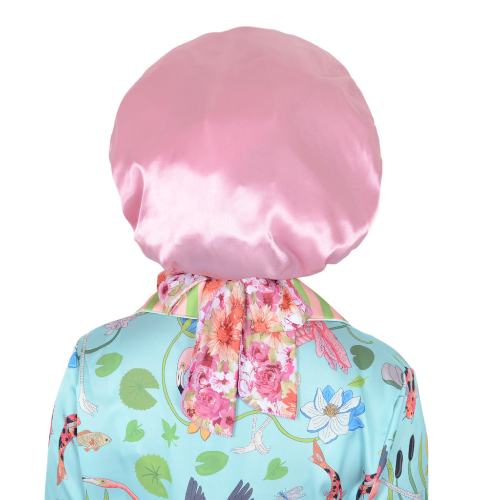 Anna-Kaci Women Silk Bonnet for Sleeping Satin Lined Hair Bonnet with Floral Tie Band for Curly Hair Protection