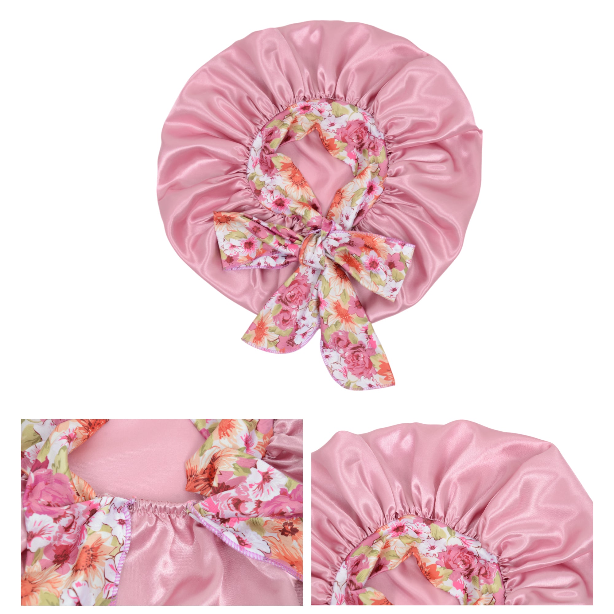 Anna-Kaci Women Silk Bonnet for Sleeping Satin Lined Hair Bonnet with Floral Tie Band for Curly Hair Protection