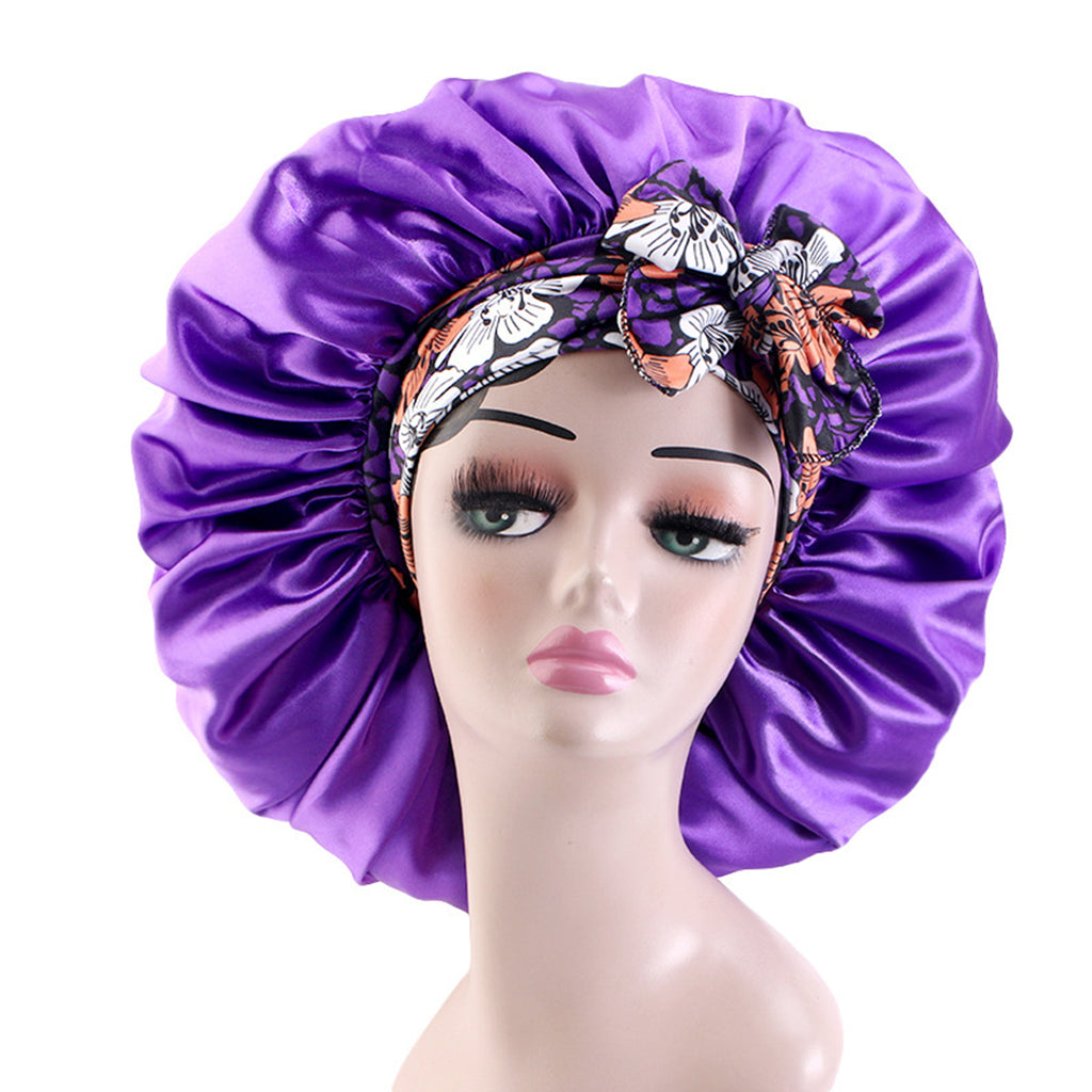 Anna-Kaci Women Silk Bonnet for Sleeping Satin Lined Hair Bonnet with Floral Tie Band for Curly Hair Protection
