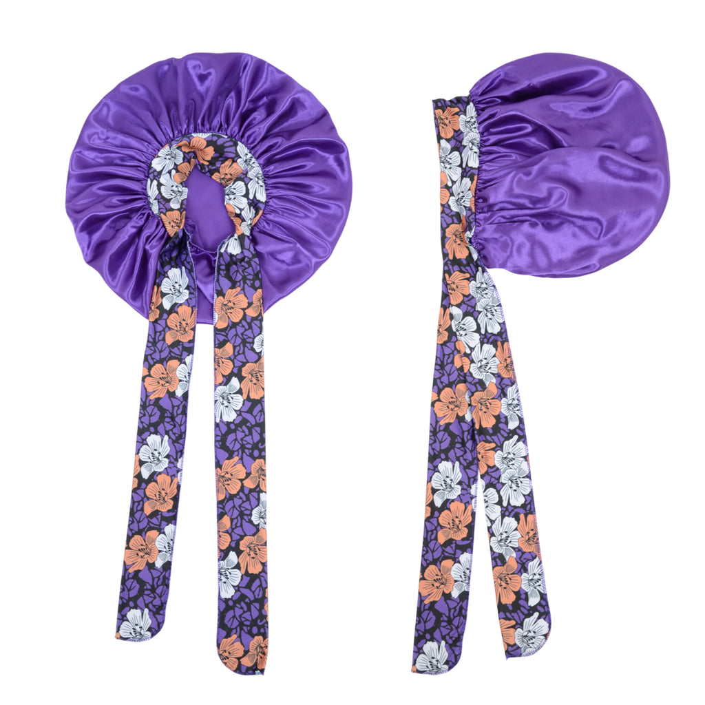 Anna-Kaci Women Silk Bonnet for Sleeping Satin Lined Hair Bonnet with Floral Tie Band for Curly Hair Protection