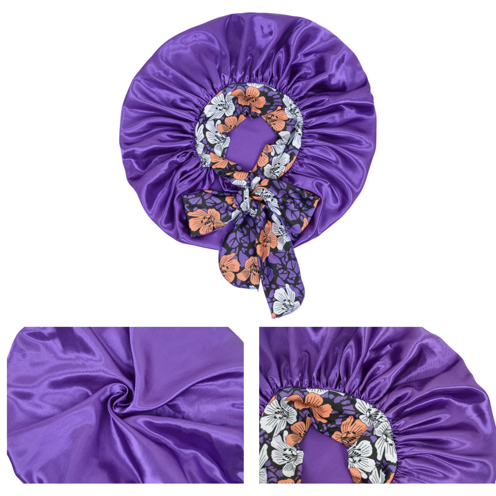 Anna-Kaci Women Silk Bonnet for Sleeping Satin Lined Hair Bonnet with Floral Tie Band for Curly Hair Protection