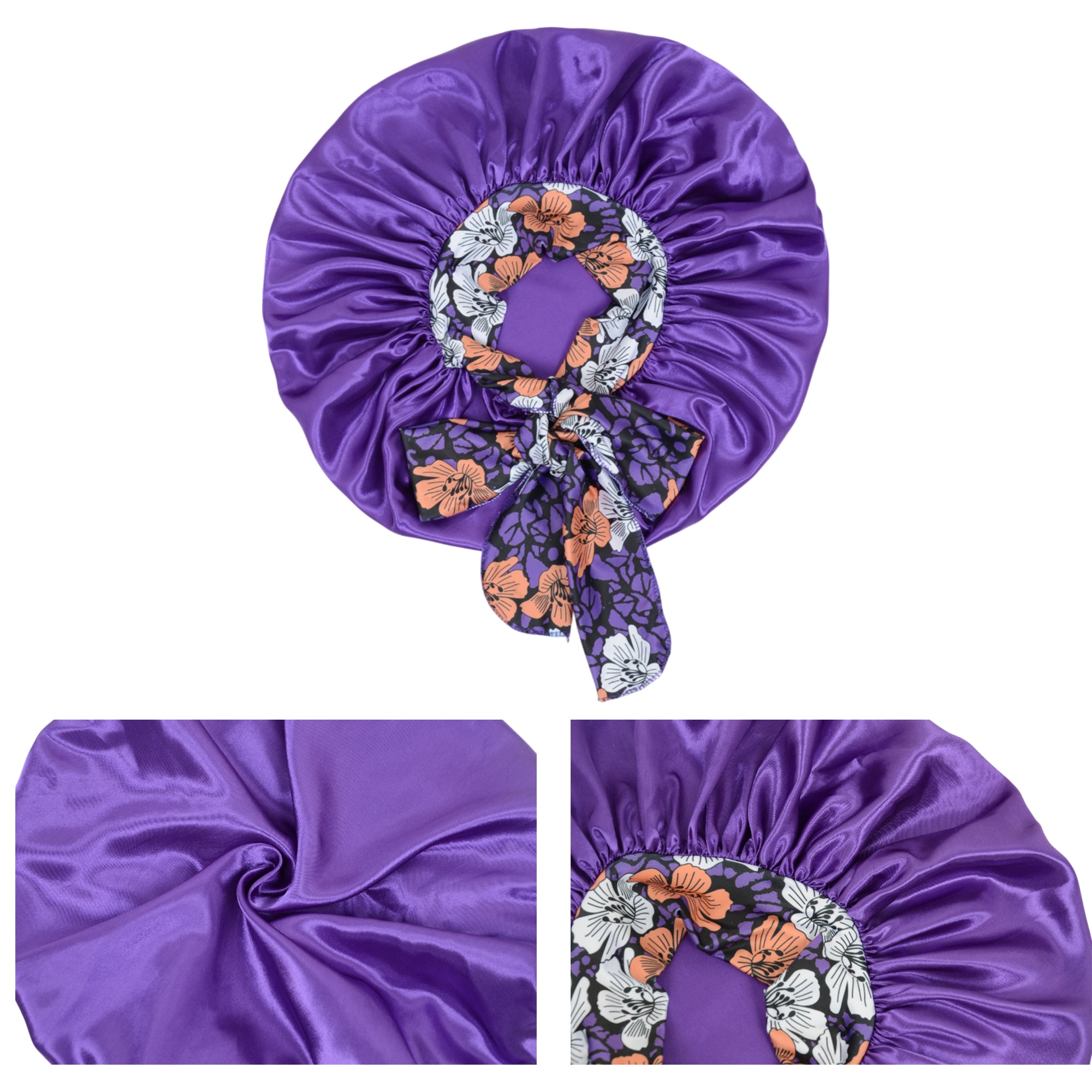 Anna-Kaci Women Silk Bonnet for Sleeping Satin Lined Hair Bonnet with Floral Tie Band for Curly Hair Protection