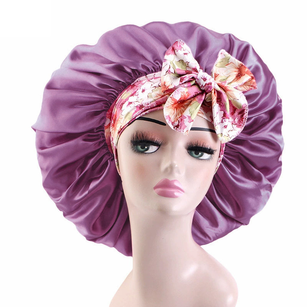 Anna-Kaci Women Silk Bonnet for Sleeping Satin Lined Hair Bonnet with Floral Tie Band for Curly Hair Protection