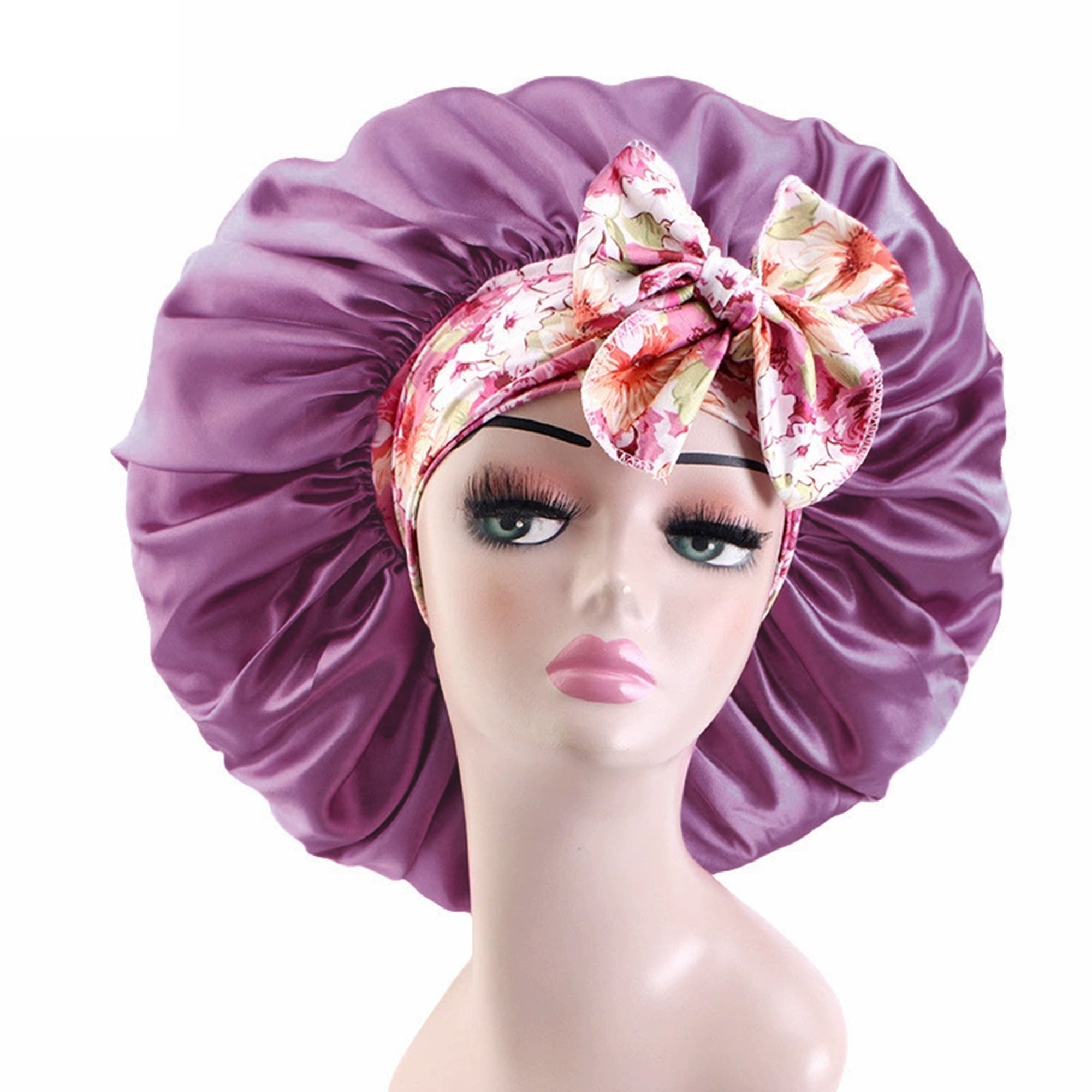 Anna-Kaci Women Silk Bonnet for Sleeping Satin Lined Hair Bonnet with Floral Tie Band for Curly Hair Protection