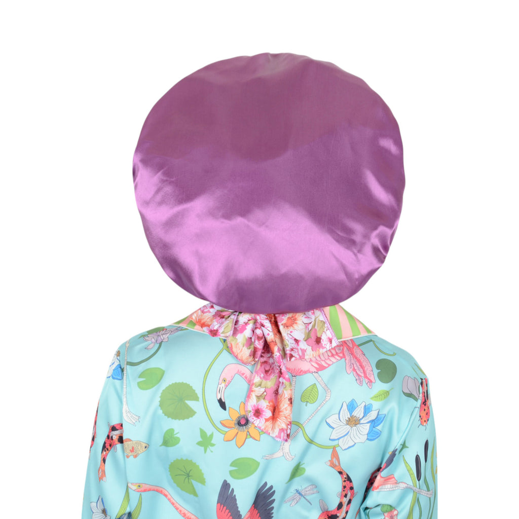 Anna-Kaci Women Silk Bonnet for Sleeping Satin Lined Hair Bonnet with Floral Tie Band for Curly Hair Protection