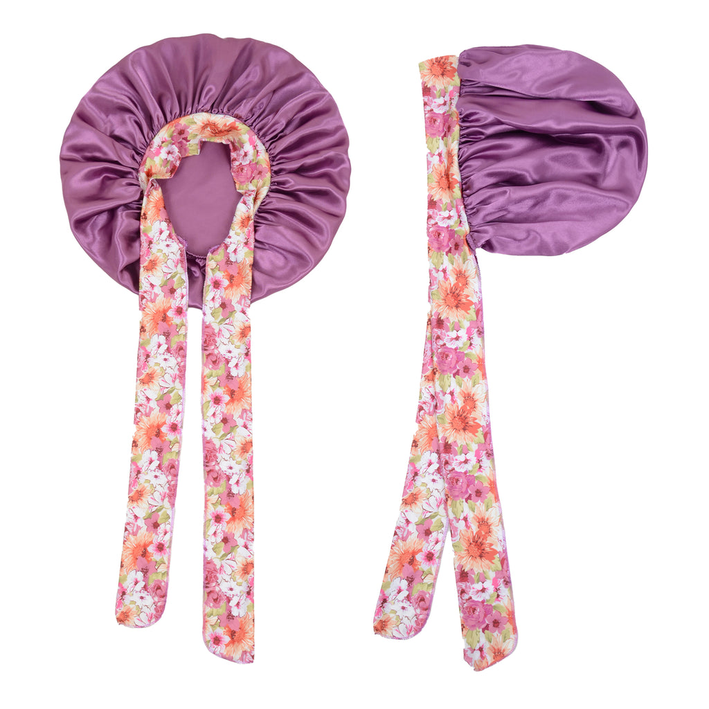 Anna-Kaci Women Silk Bonnet for Sleeping Satin Lined Hair Bonnet with Floral Tie Band for Curly Hair Protection