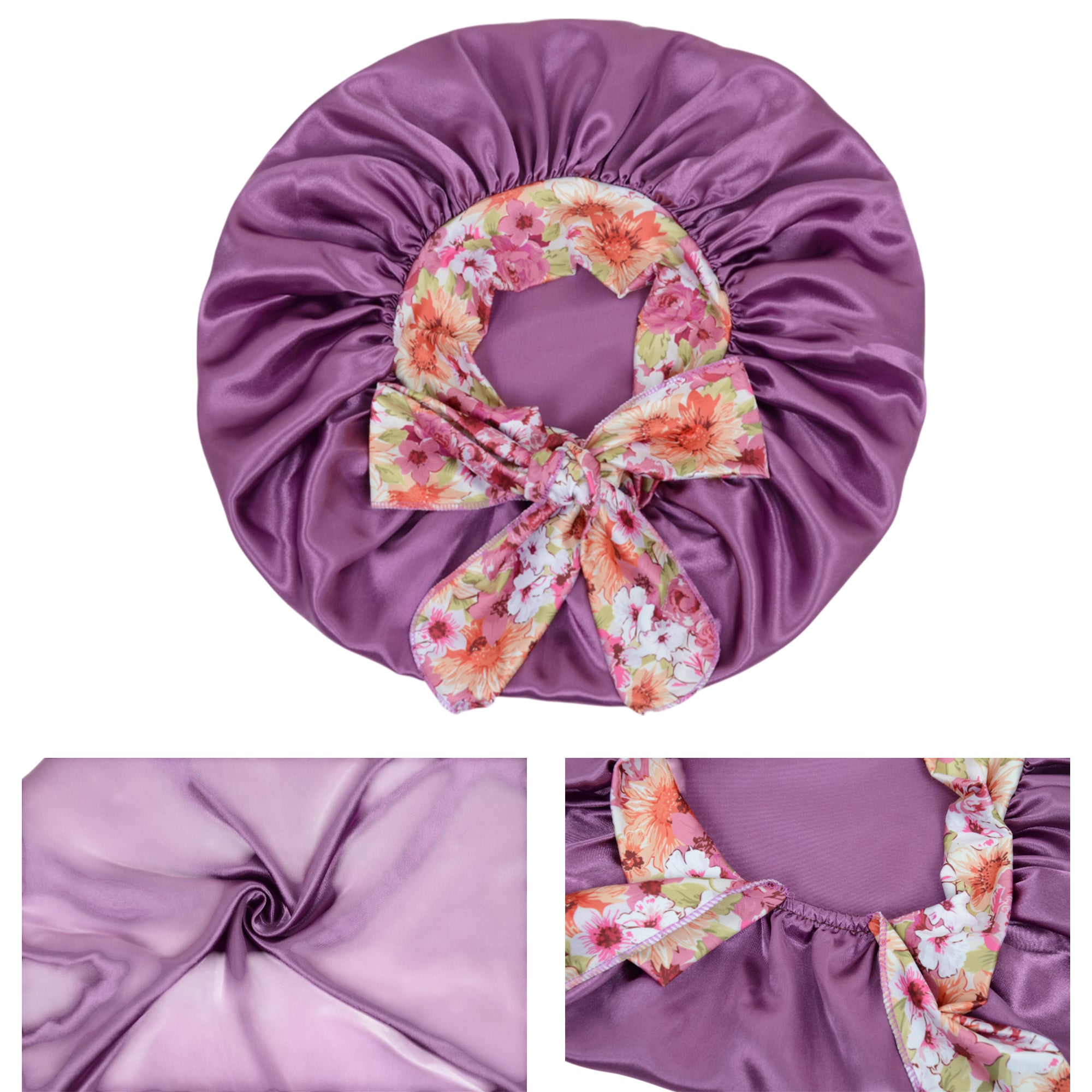 Anna-Kaci Women Silk Bonnet for Sleeping Satin Lined Hair Bonnet with Floral Tie Band for Curly Hair Protection
