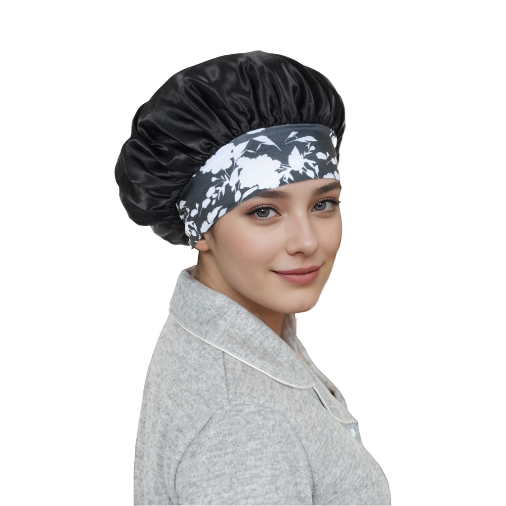 Anna-Kaci Women Silk Bonnet for Sleeping Satin Hair Bonnet with Floral Elastic Band for Hair Protection