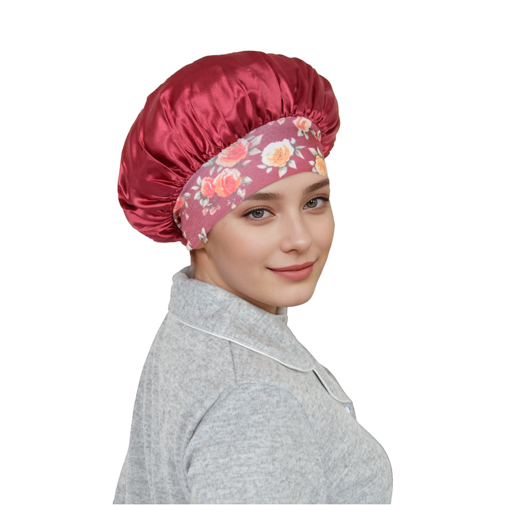 Anna-Kaci Women Silk Bonnet for Sleeping Satin Hair Bonnet with Floral Elastic Band for Hair Protection