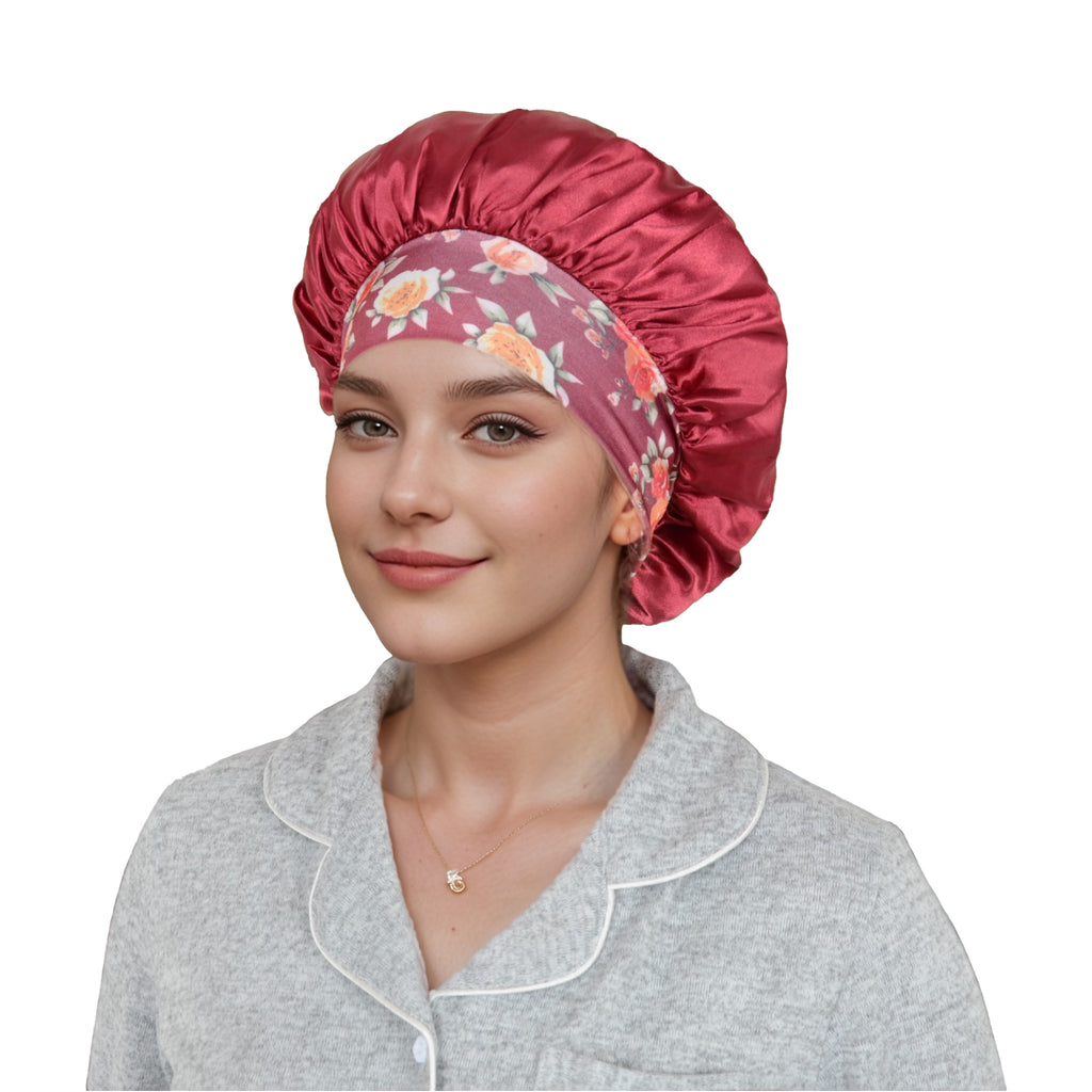 Anna-Kaci Women Silk Bonnet for Sleeping Satin Hair Bonnet with Floral Elastic Band for Hair Protection