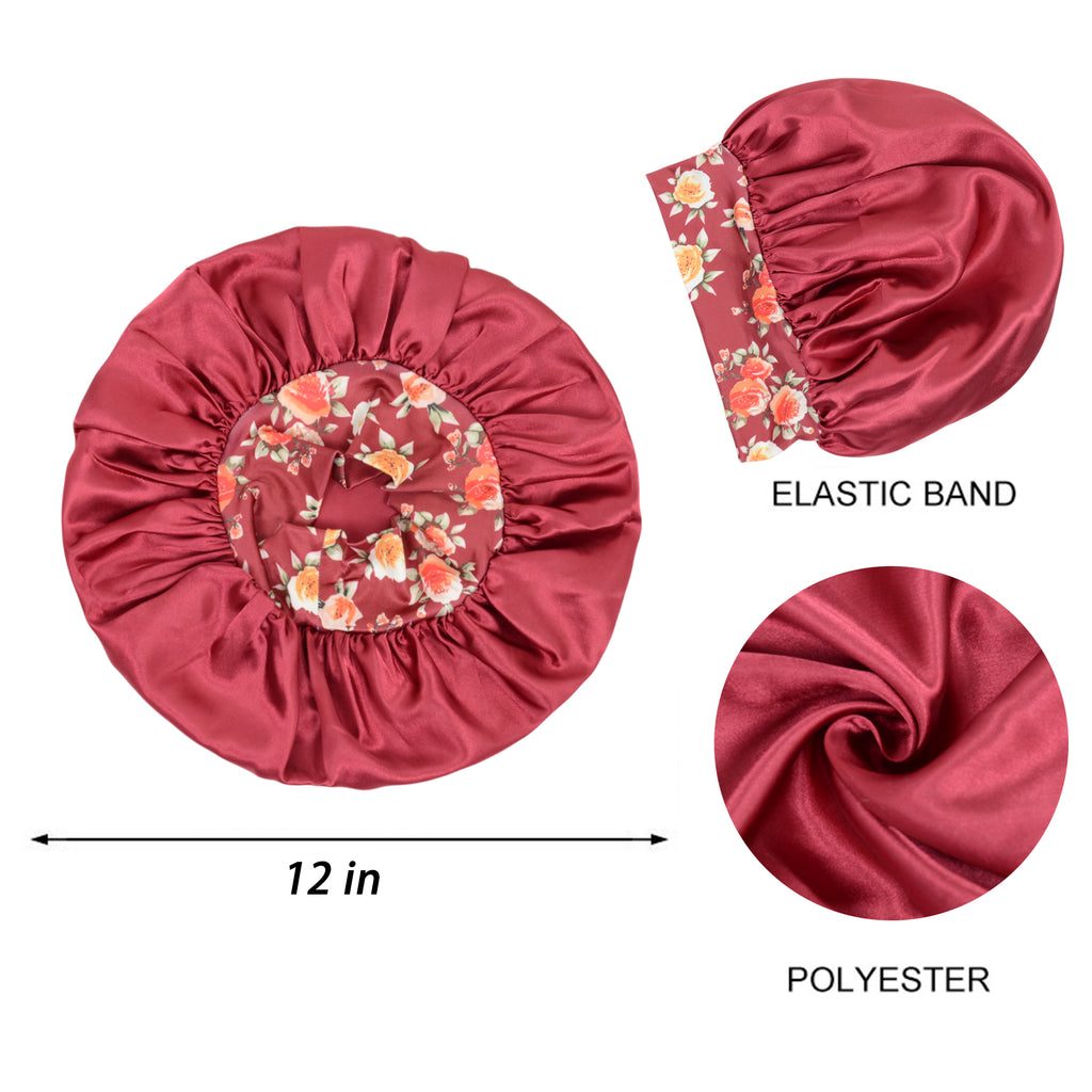 Anna-Kaci Women Silk Bonnet for Sleeping Satin Hair Bonnet with Floral Elastic Band for Hair Protection