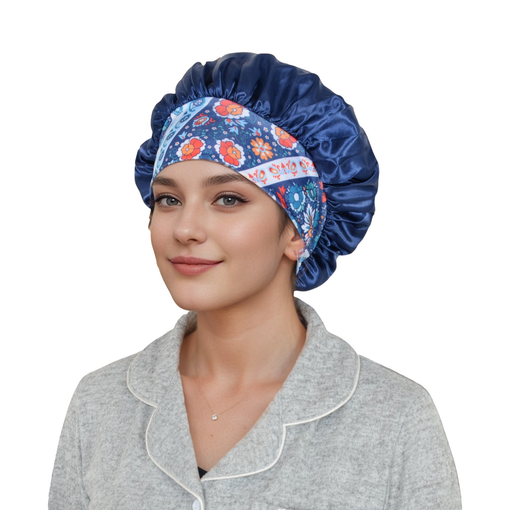 Anna-Kaci Women Silk Bonnet for Sleeping Satin Hair Bonnet with Floral Elastic Band for Hair Protection