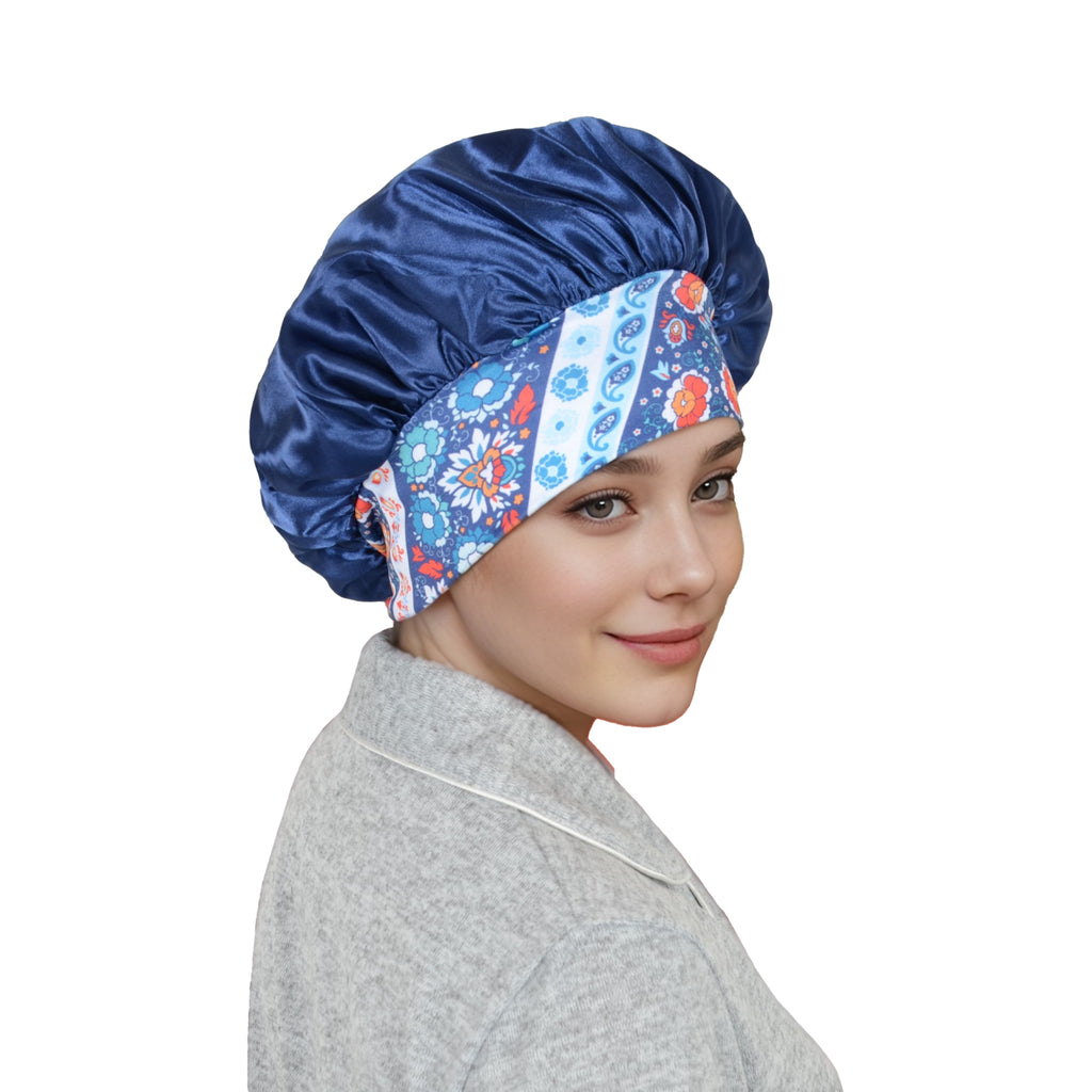 Anna-Kaci Women Silk Bonnet for Sleeping Satin Hair Bonnet with Floral Elastic Band for Hair Protection