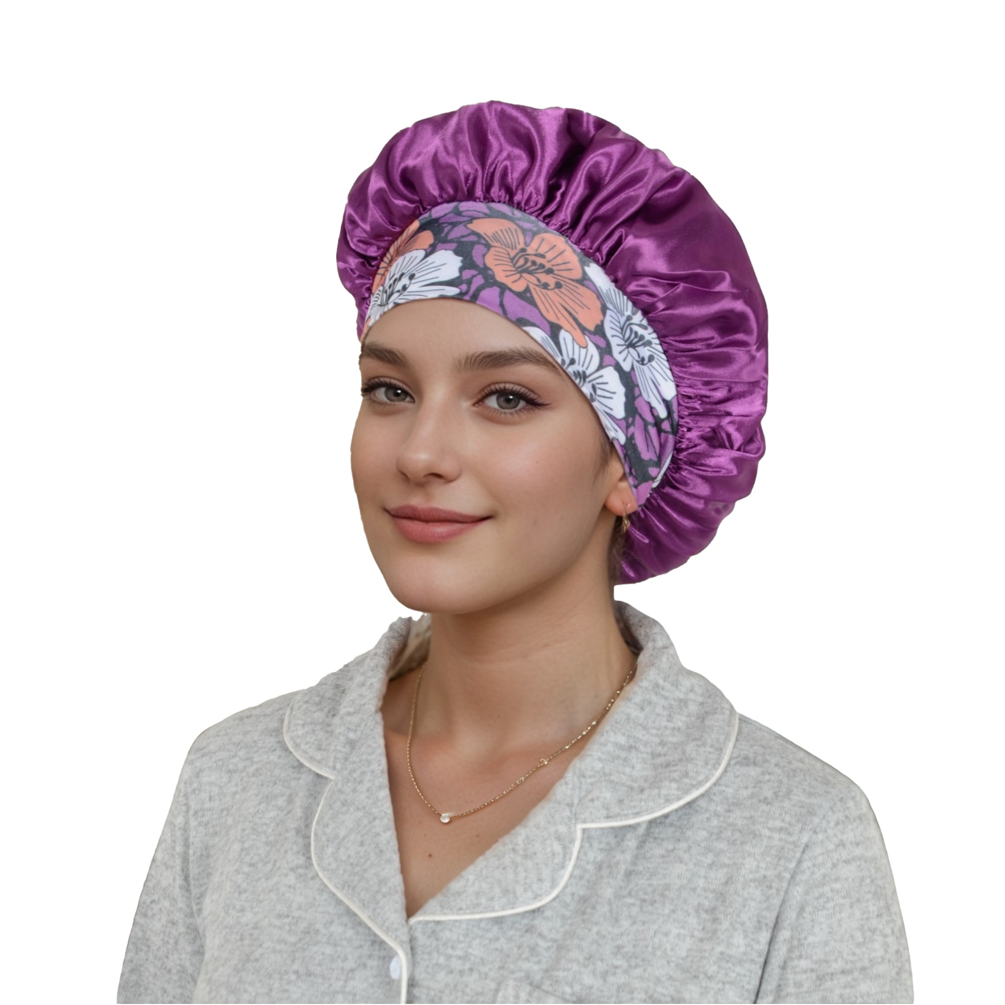 Anna-Kaci Women Silk Bonnet for Sleeping Satin Hair Bonnet with Floral Elastic Band for Hair Protection