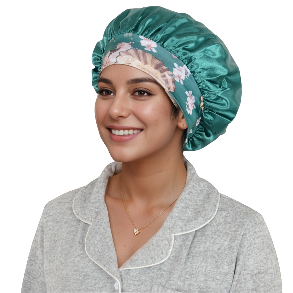 Anna-Kaci Women Silk Bonnet for Sleeping Satin Hair Bonnet with Floral Elastic Band for Hair Protection