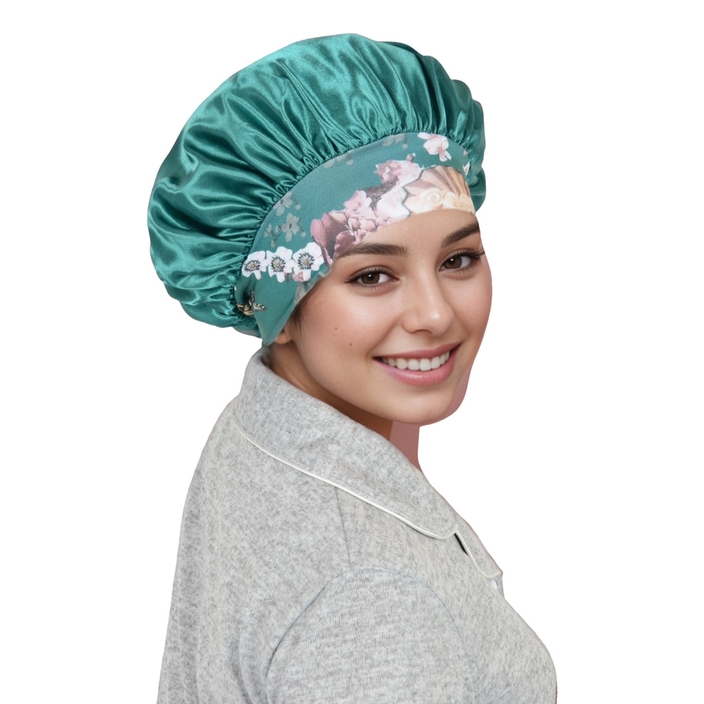 Anna-Kaci Women Silk Bonnet for Sleeping Satin Hair Bonnet with Floral Elastic Band for Hair Protection