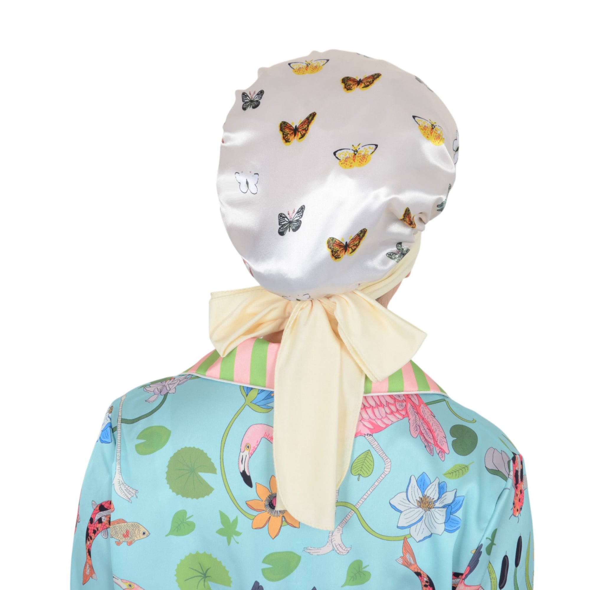 Anna-Kaci Women Silk Bonnet for Sleeping Satin Hair Bonnet with Butterfly Print and Adjustable Tie Band