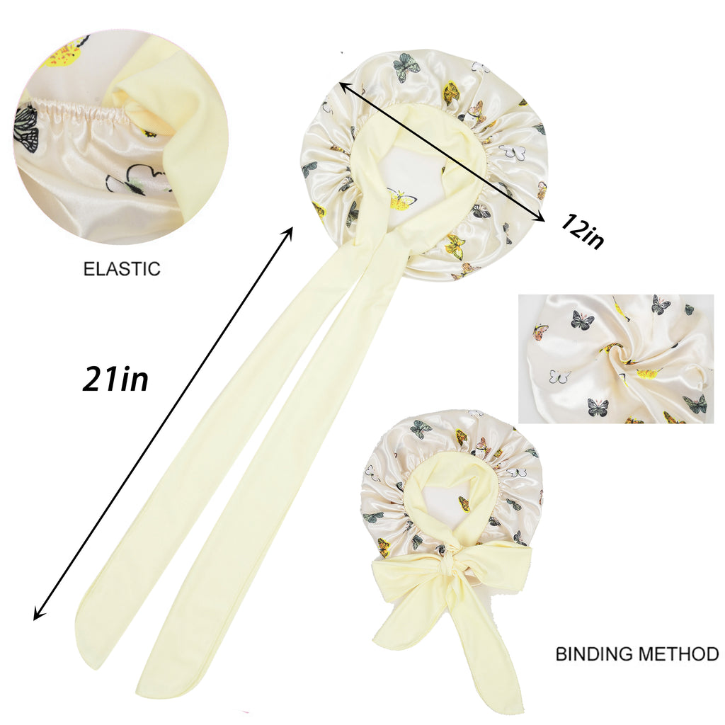 Anna-Kaci Women Silk Bonnet for Sleeping Satin Hair Bonnet with Butterfly Print and Adjustable Tie Band