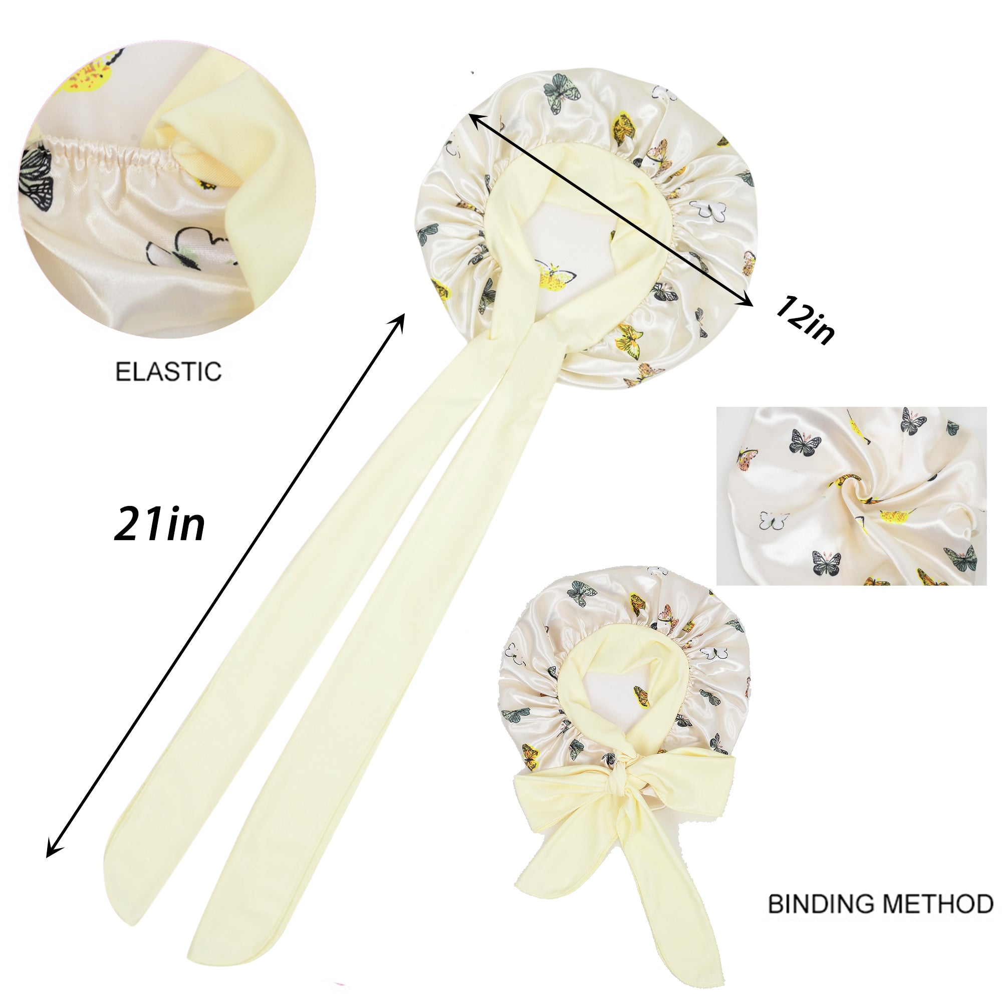 Anna-Kaci Women Silk Bonnet for Sleeping Satin Hair Bonnet with Butterfly Print and Adjustable Tie Band