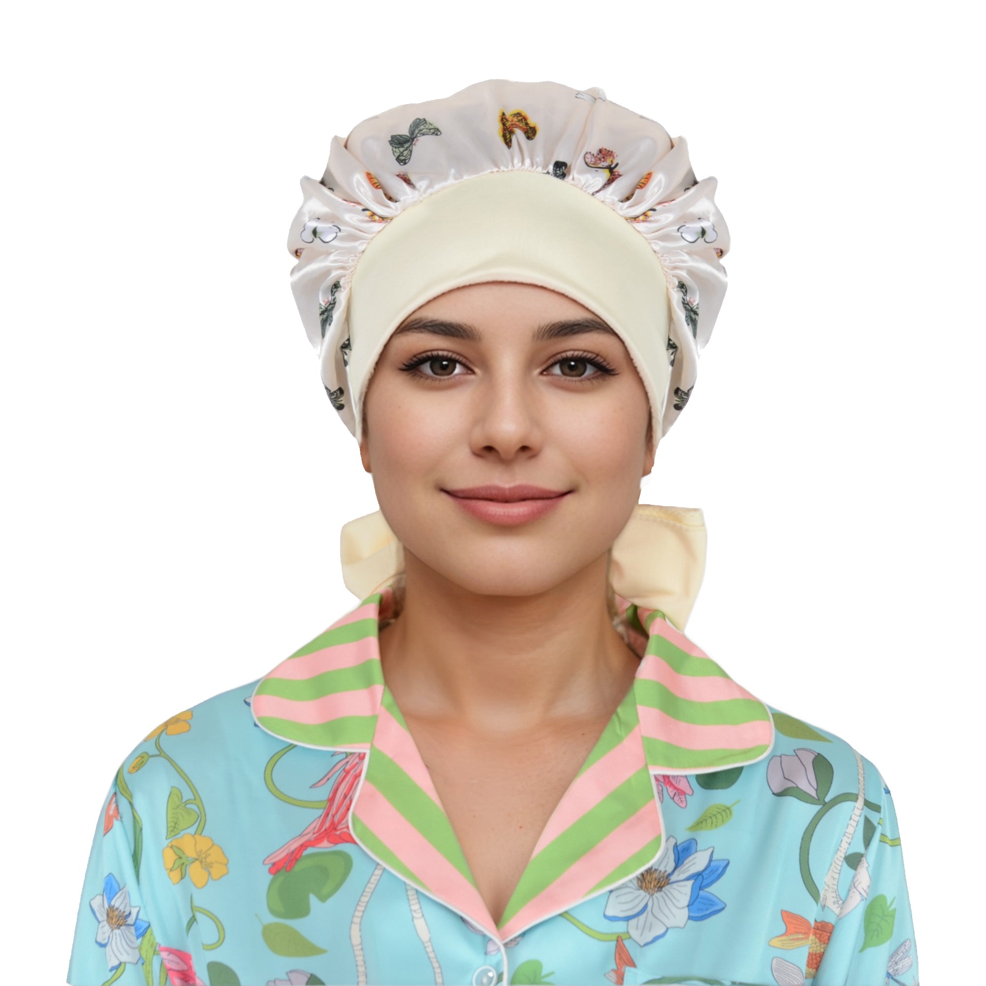 Anna-Kaci Women Silk Bonnet for Sleeping Satin Hair Bonnet with Butterfly Print and Adjustable Tie Band