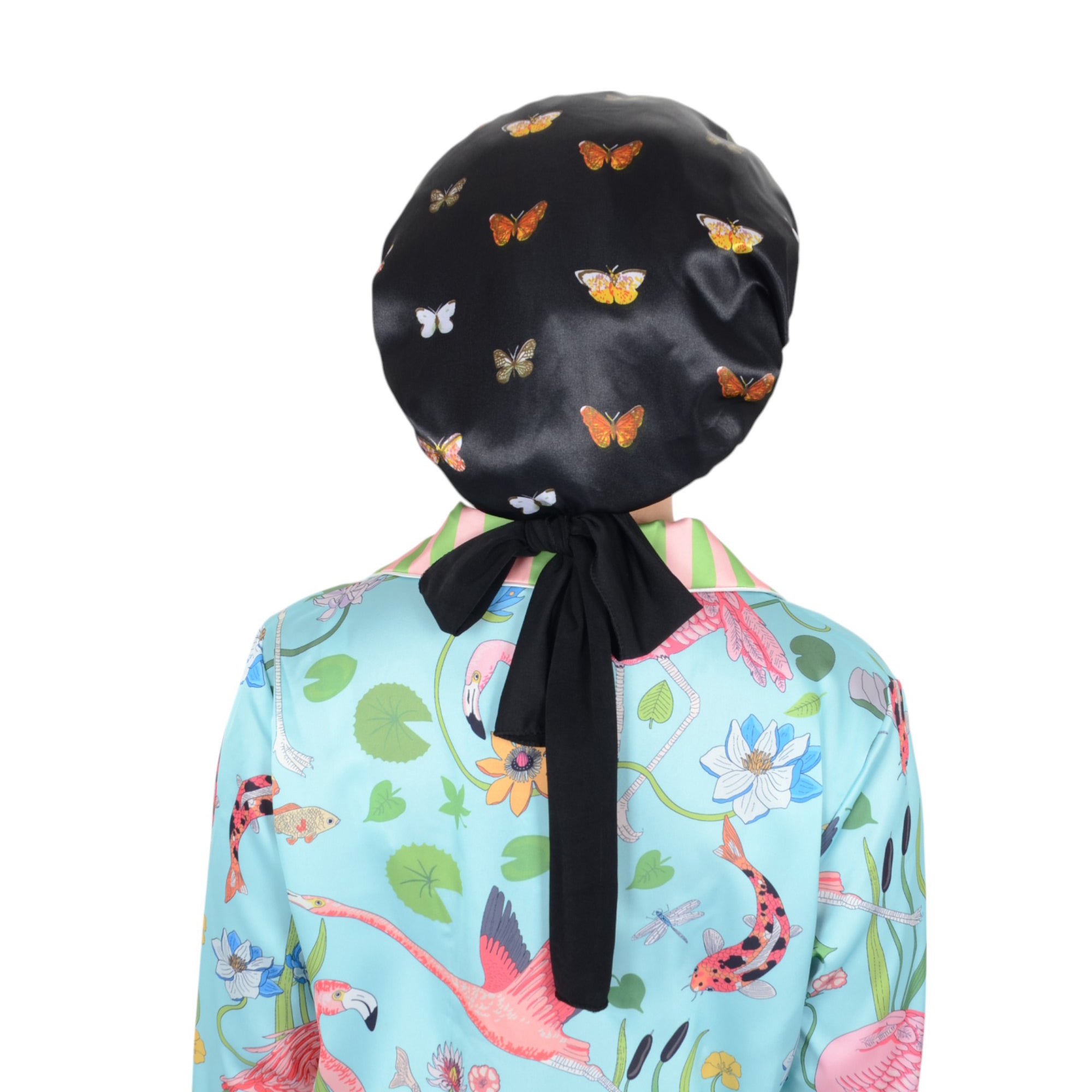 Anna-Kaci Women Silk Bonnet for Sleeping Satin Hair Bonnet with Butterfly Print and Adjustable Tie Band
