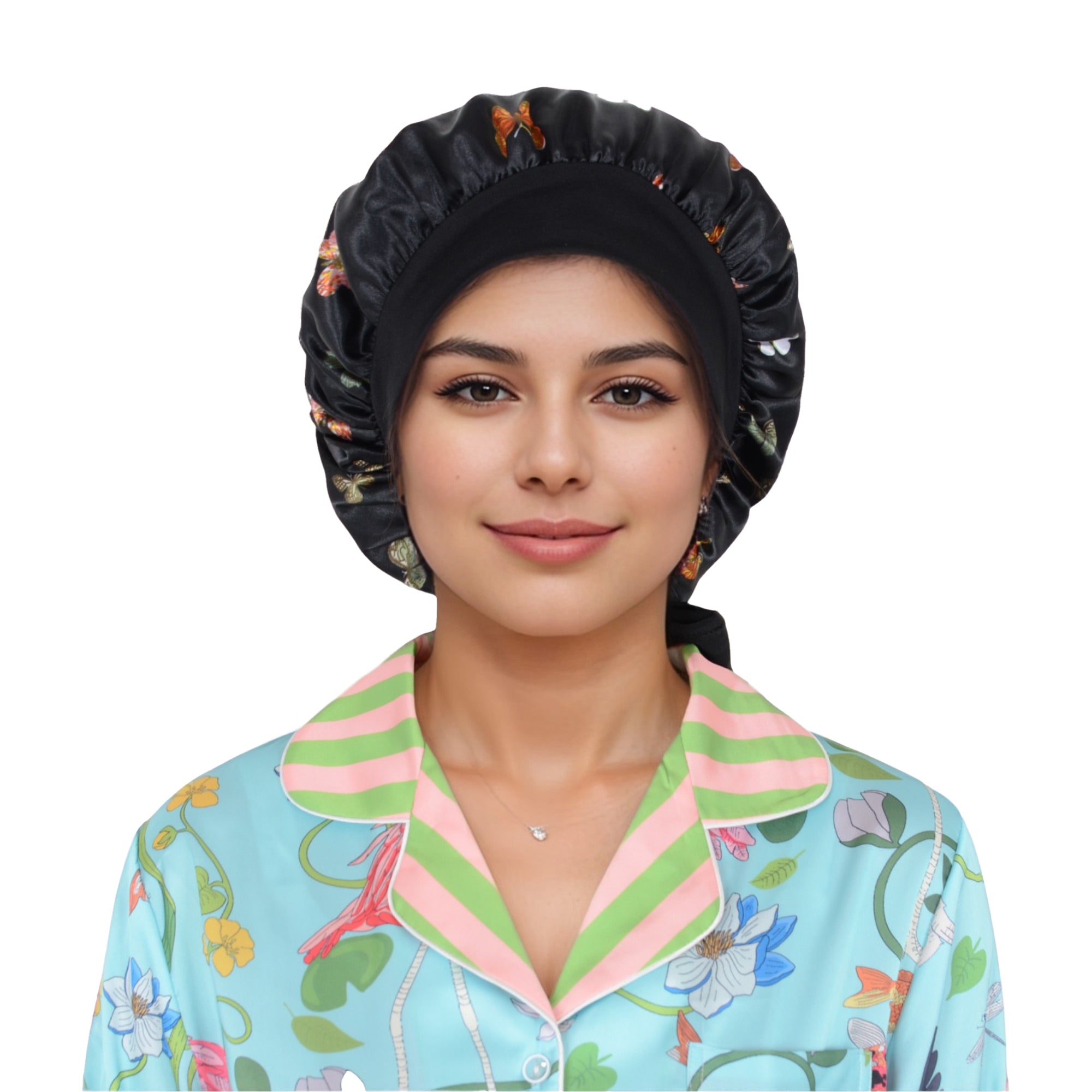 Anna-Kaci Women Silk Bonnet for Sleeping Satin Hair Bonnet with Butterfly Print and Adjustable Tie Band