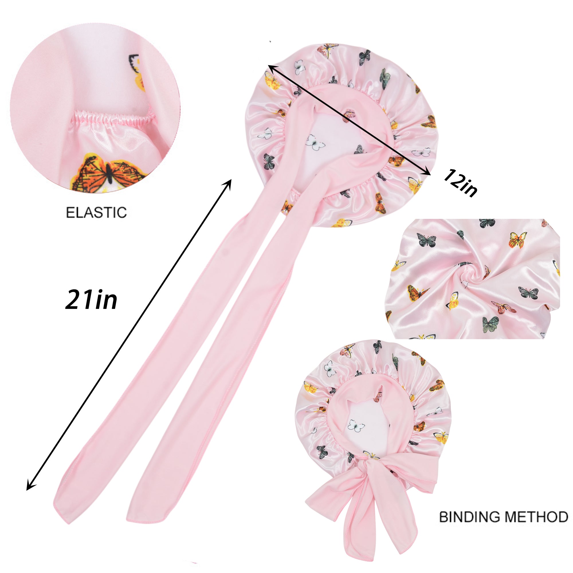 Anna-Kaci Women Silk Bonnet for Sleeping Satin Hair Bonnet with Butterfly Print and Adjustable Tie Band