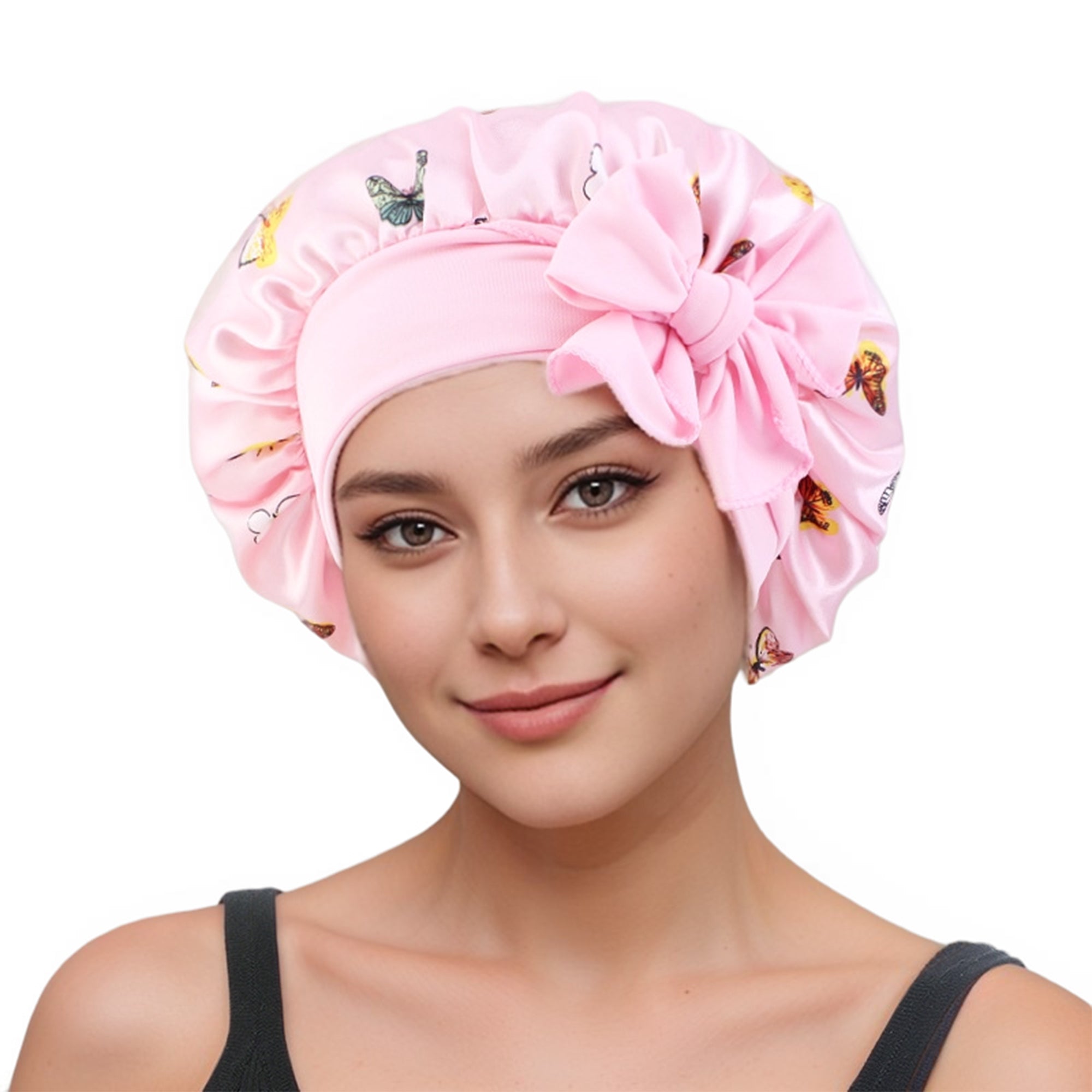Anna-Kaci Women Silk Bonnet for Sleeping Satin Hair Bonnet with Butterfly Print and Adjustable Tie Band
