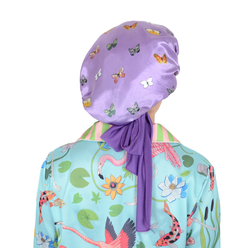 Anna-Kaci Women Silk Bonnet for Sleeping Satin Hair Bonnet with Butterfly Print and Adjustable Tie Band