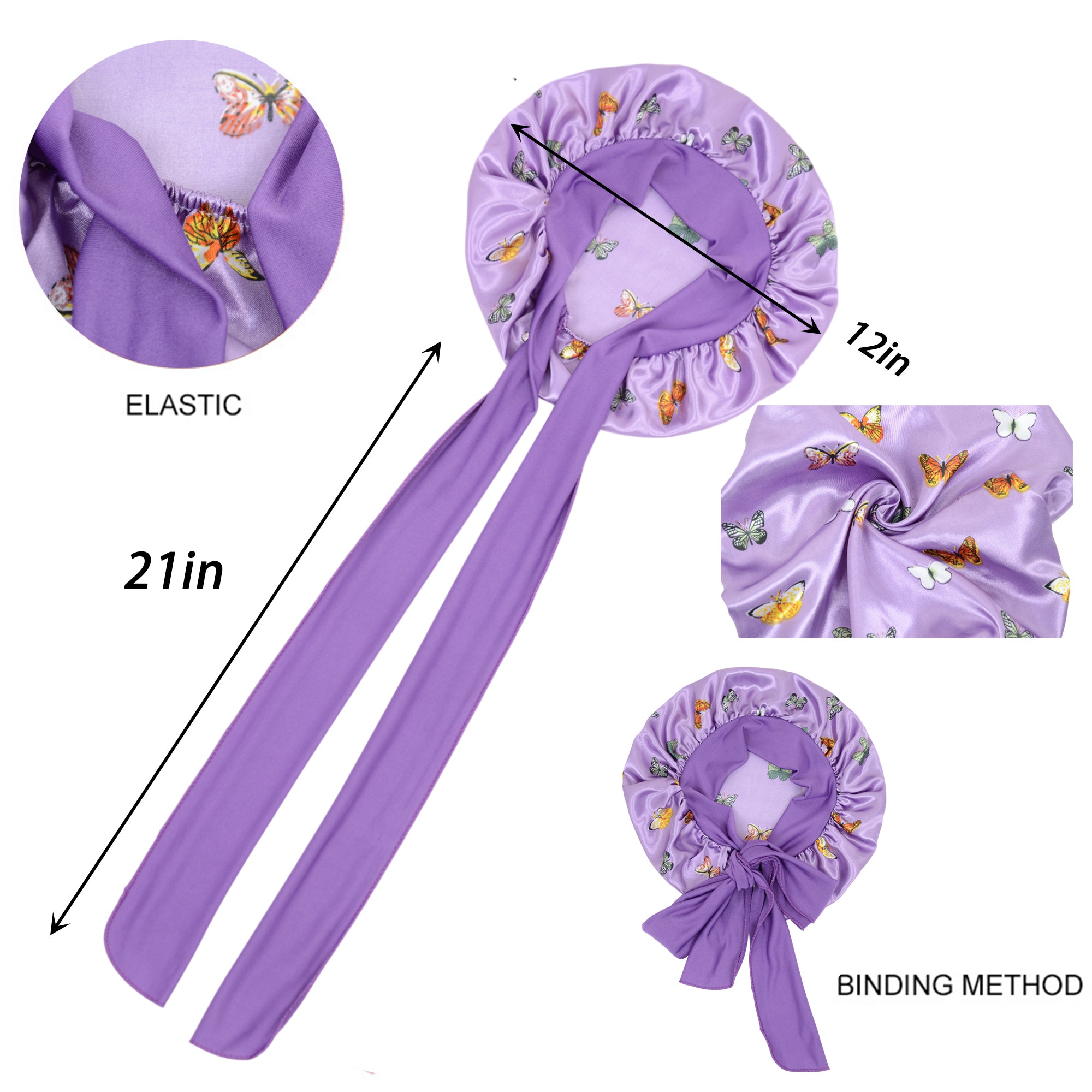 Anna-Kaci Women Silk Bonnet for Sleeping Satin Hair Bonnet with Butterfly Print and Adjustable Tie Band