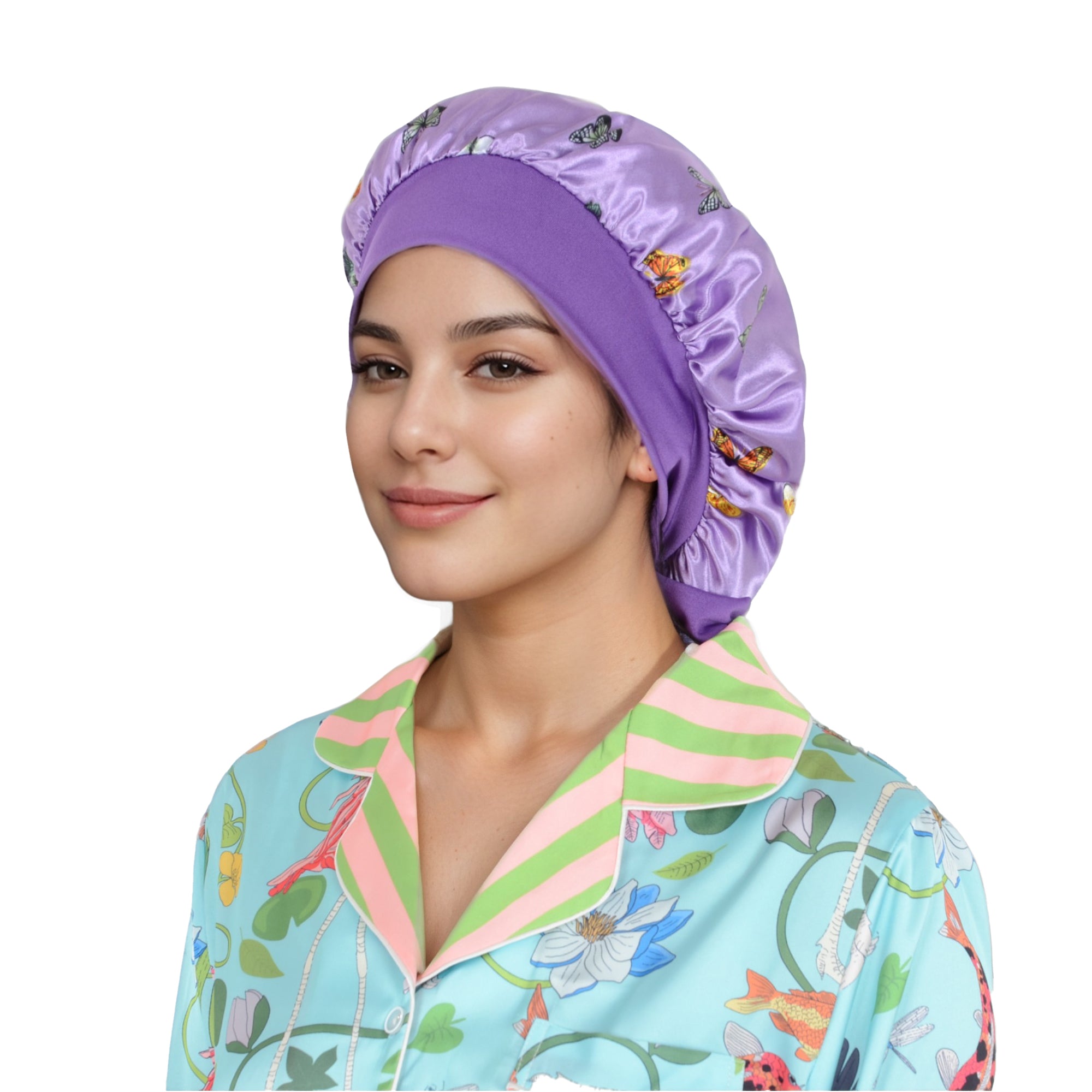 Anna-Kaci Women Silk Bonnet for Sleeping Satin Hair Bonnet with Butterfly Print and Adjustable Tie Band