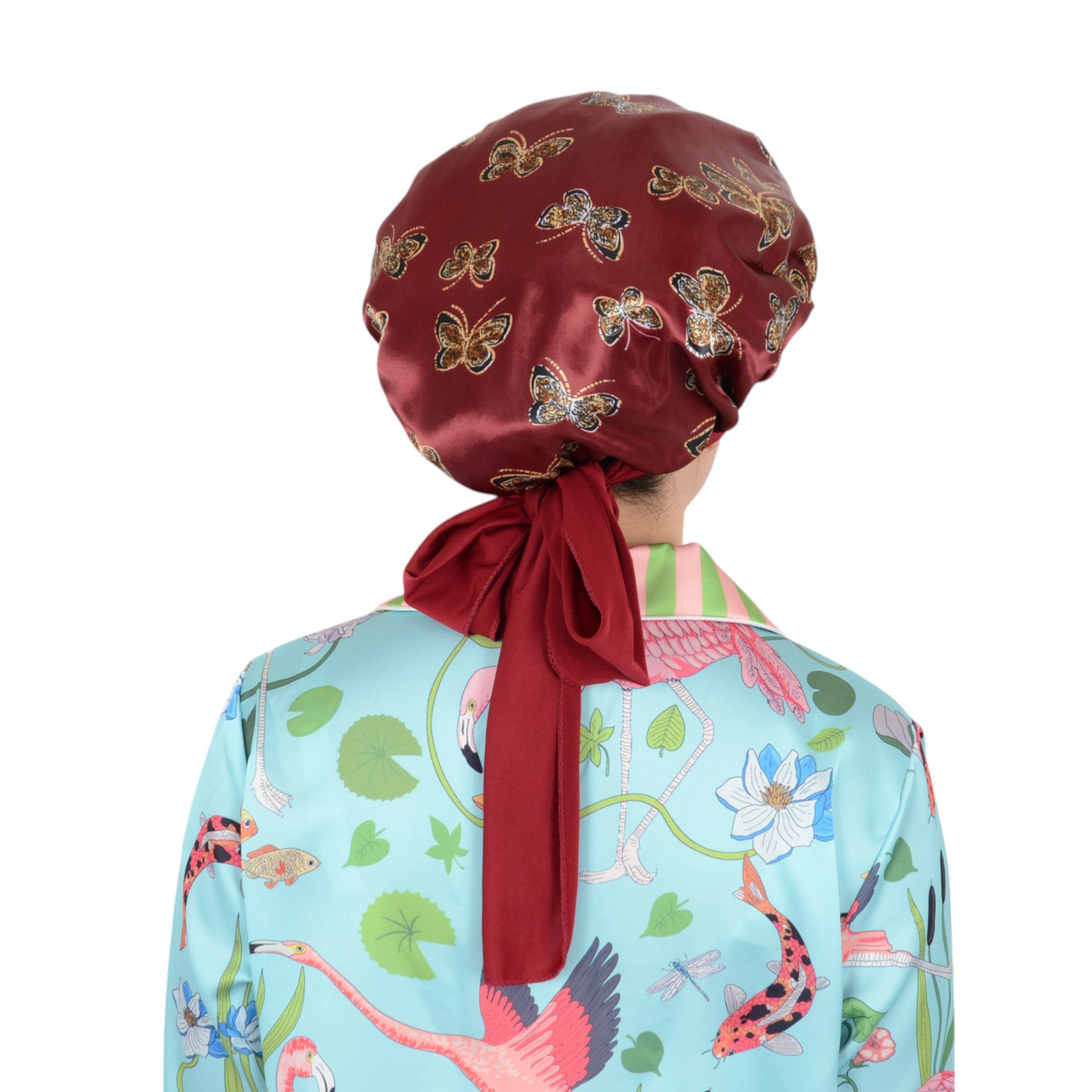 Anna-Kaci Women Silk Bonnet for Sleeping Satin Hair Bonnet with Butterfly Print and Adjustable Tie Band