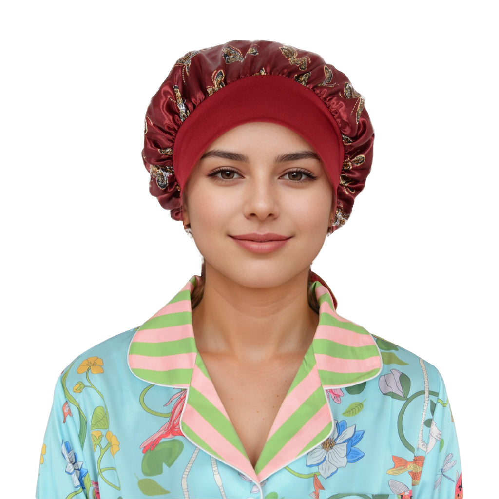 Anna-Kaci Women Silk Bonnet for Sleeping Satin Hair Bonnet with Butterfly Print and Adjustable Tie Band