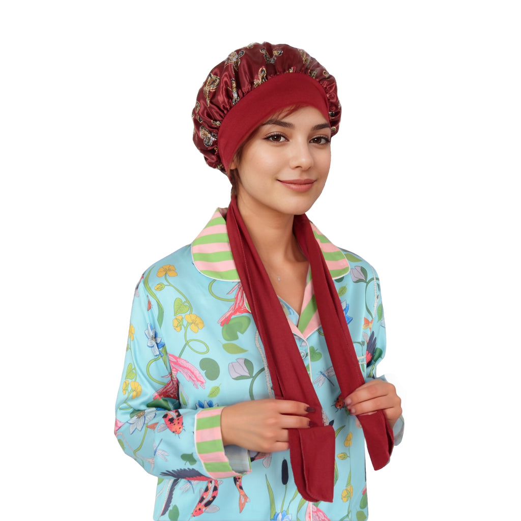 Anna-Kaci Women Silk Bonnet for Sleeping Satin Hair Bonnet with Butterfly Print and Adjustable Tie Band
