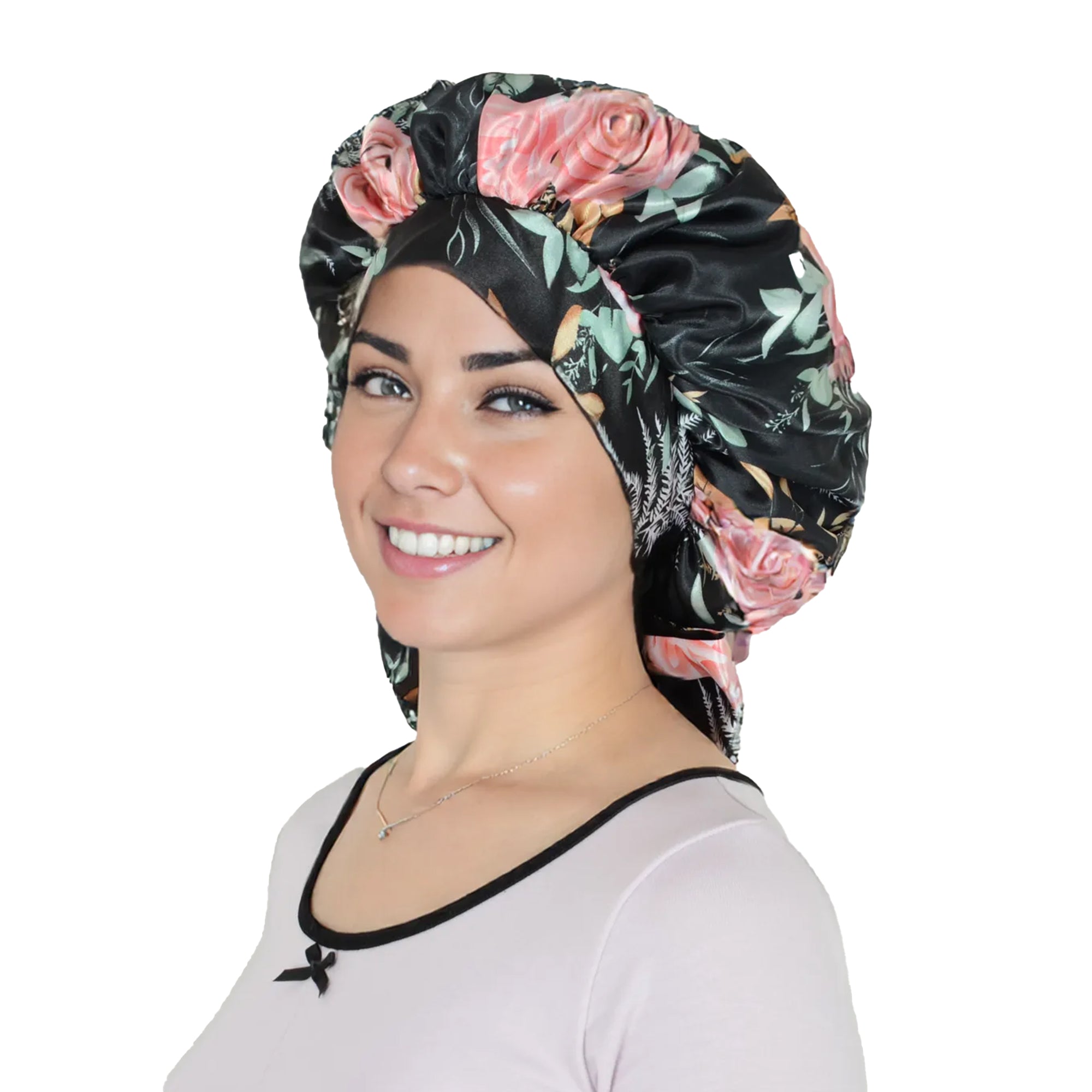 Anna-Kaci Women Silk Bonnet for Sleeping Satin Hair Bonnet with Floral Print and Long Tie Band