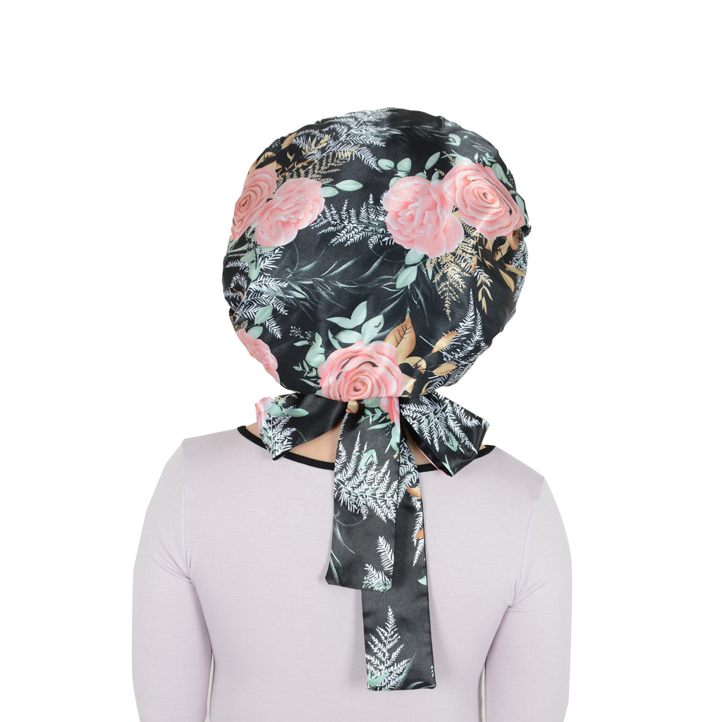 Anna-Kaci Women Silk Bonnet for Sleeping Satin Hair Bonnet with Floral Print and Long Tie Band