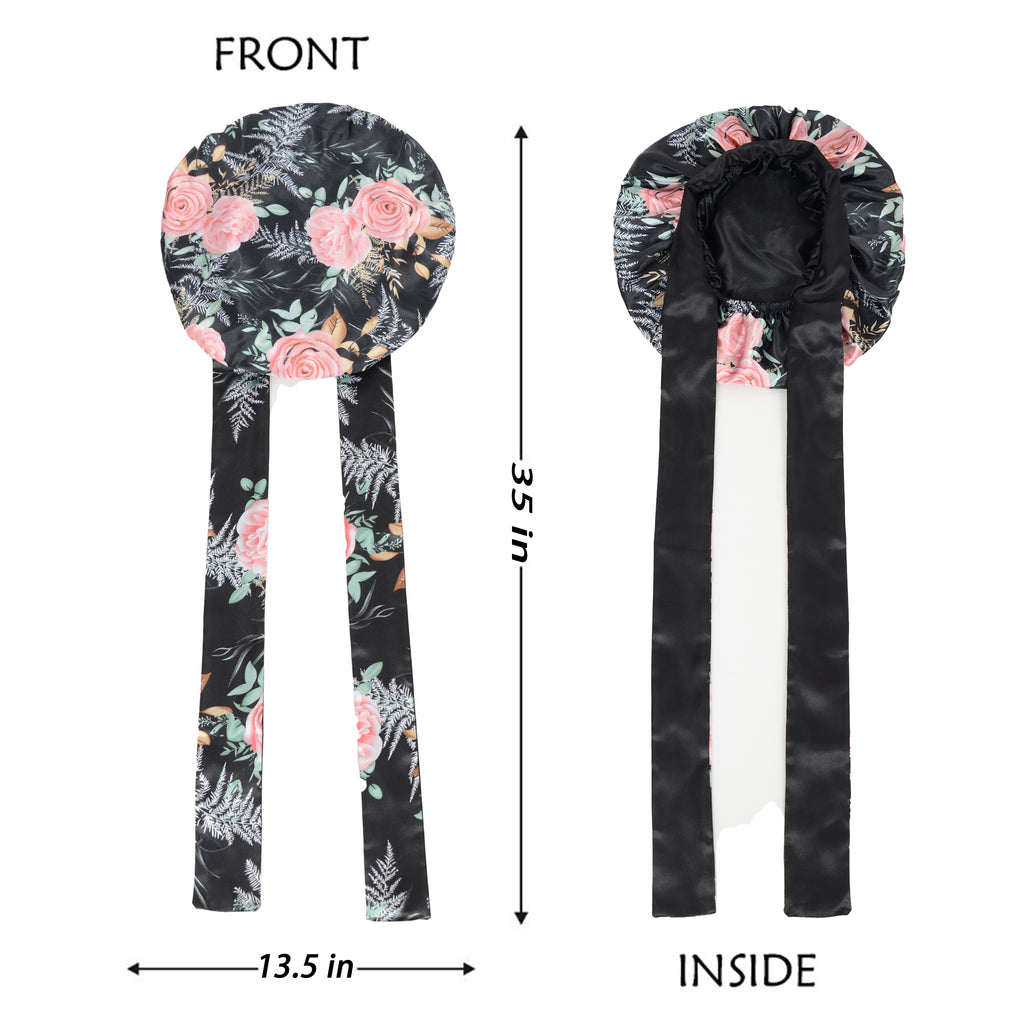 Anna-Kaci Women Silk Bonnet for Sleeping Satin Hair Bonnet with Floral Print and Long Tie Band