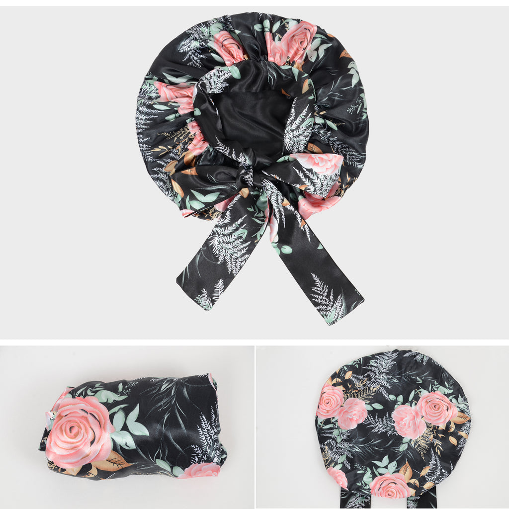 Anna-Kaci Women Silk Bonnet for Sleeping Satin Hair Bonnet with Floral Print and Long Tie Band