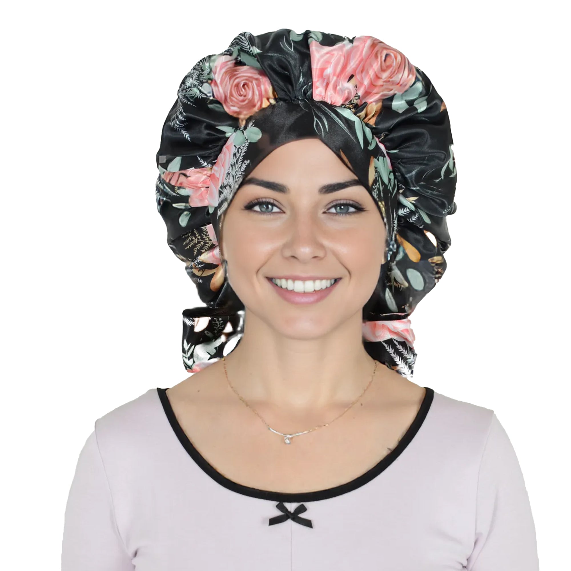 Anna-Kaci Women Silk Bonnet for Sleeping Satin Hair Bonnet with Floral Print and Long Tie Band