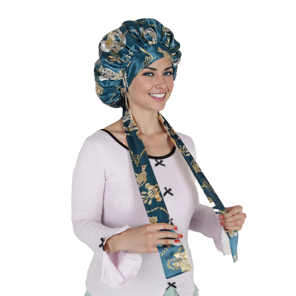 Anna-Kaci Women Silk Bonnet for Sleeping Satin Hair Bonnet with Floral Print and Long Tie Band