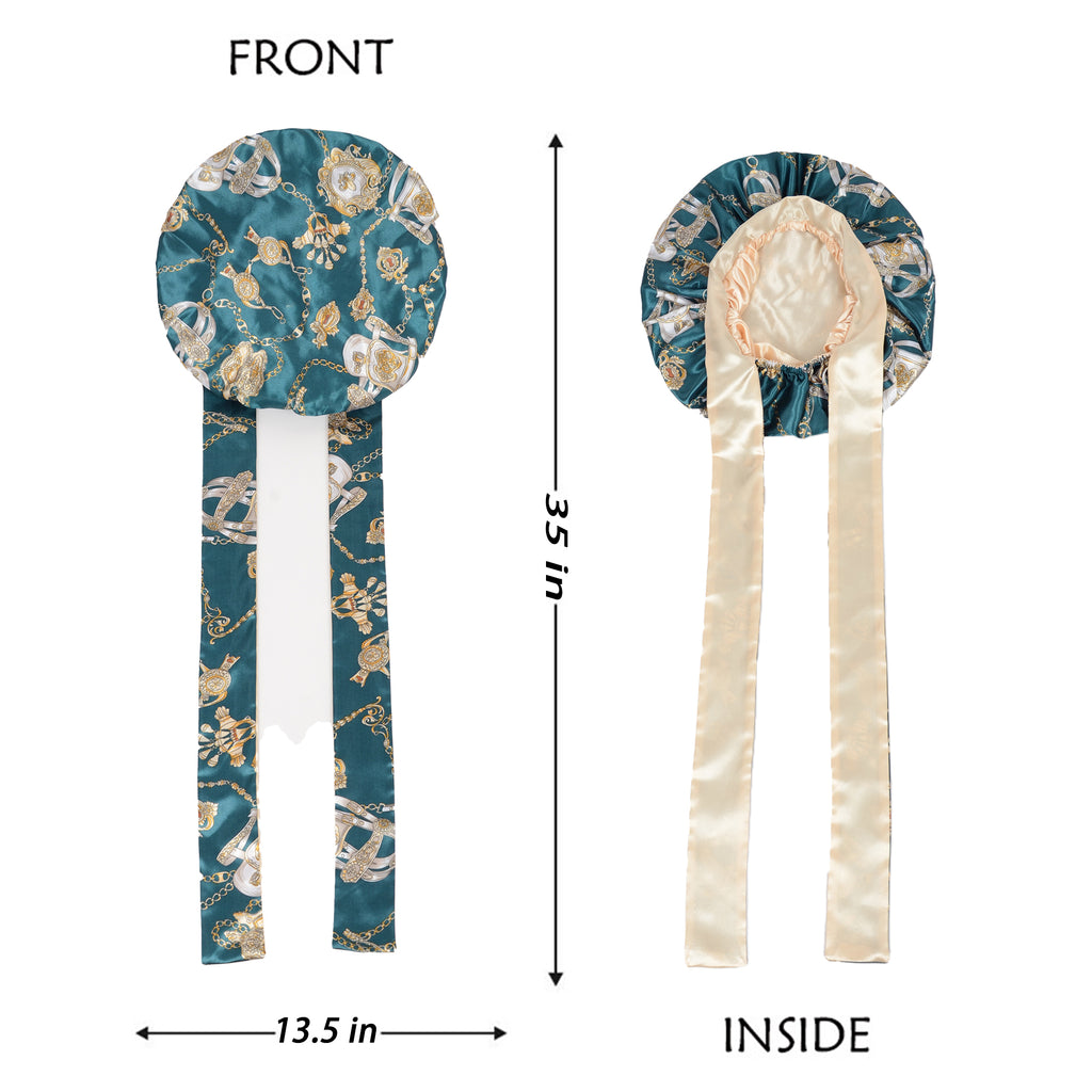 Anna-Kaci Women Silk Bonnet for Sleeping Satin Hair Bonnet with Floral Print and Long Tie Band