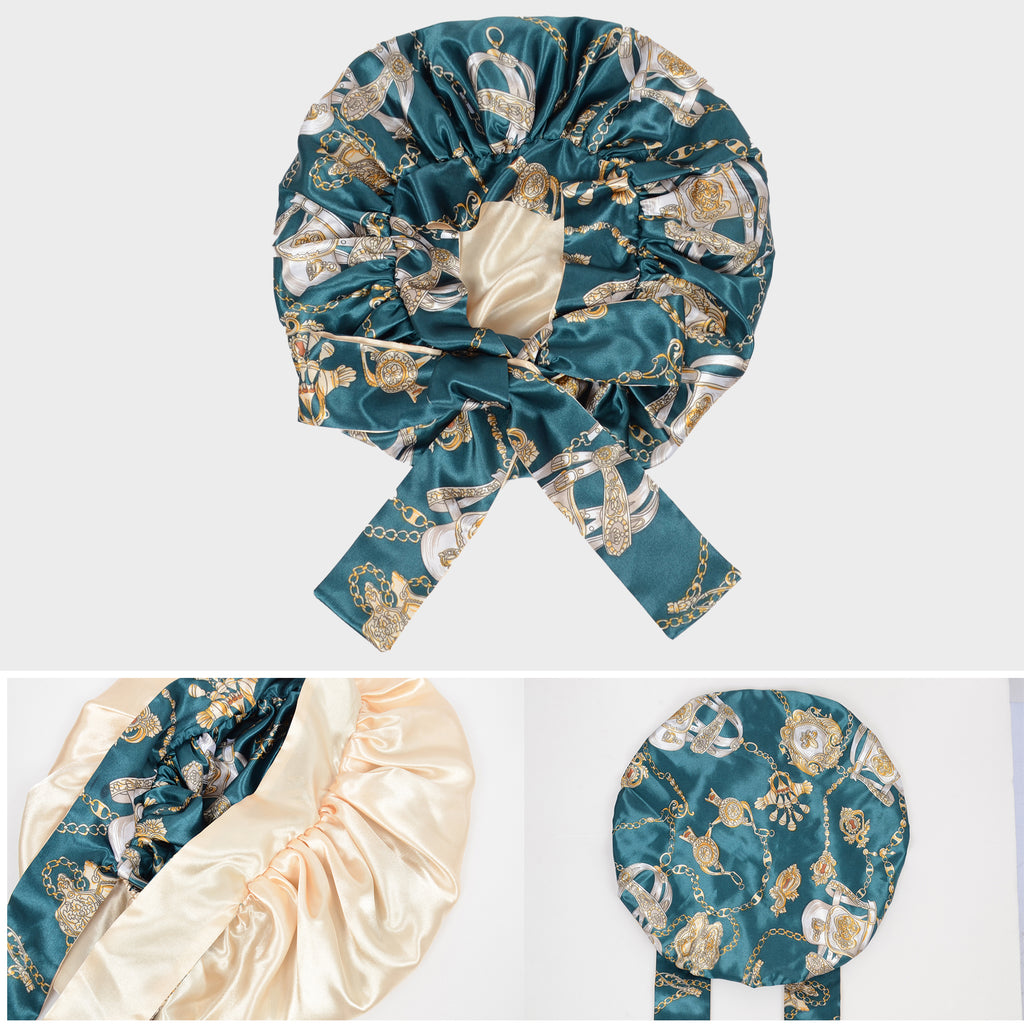 Anna-Kaci Women Silk Bonnet for Sleeping Satin Hair Bonnet with Floral Print and Long Tie Band