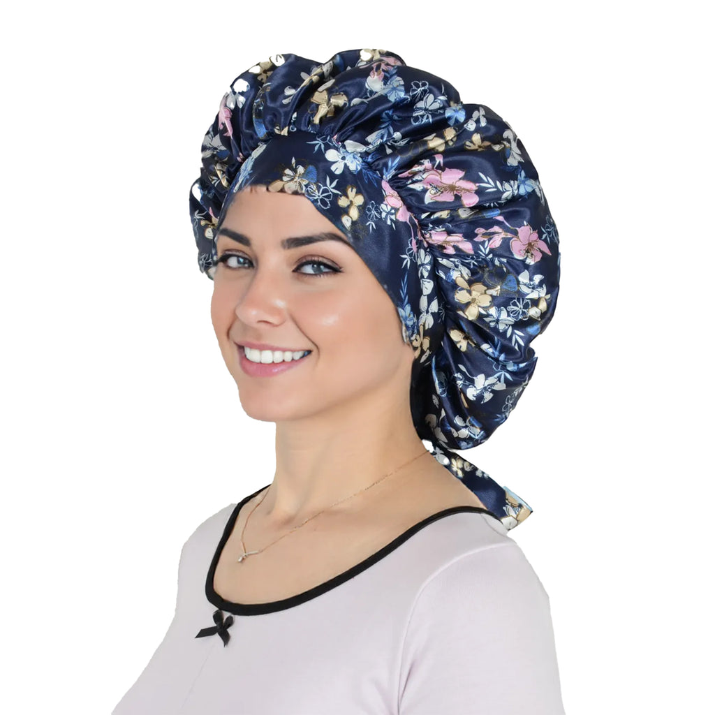 Anna-Kaci Women Silk Bonnet for Sleeping Satin Hair Bonnet with Floral Print and Long Tie Band