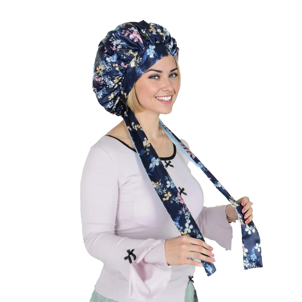 Anna-Kaci Women Silk Bonnet for Sleeping Satin Hair Bonnet with Floral Print and Long Tie Band