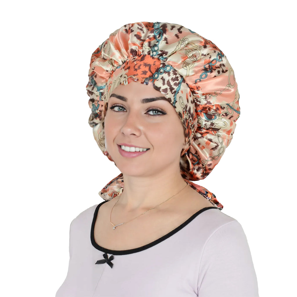 Anna-Kaci Women Silk Bonnet for Sleeping Satin Hair Bonnet with Floral Print and Long Tie Band