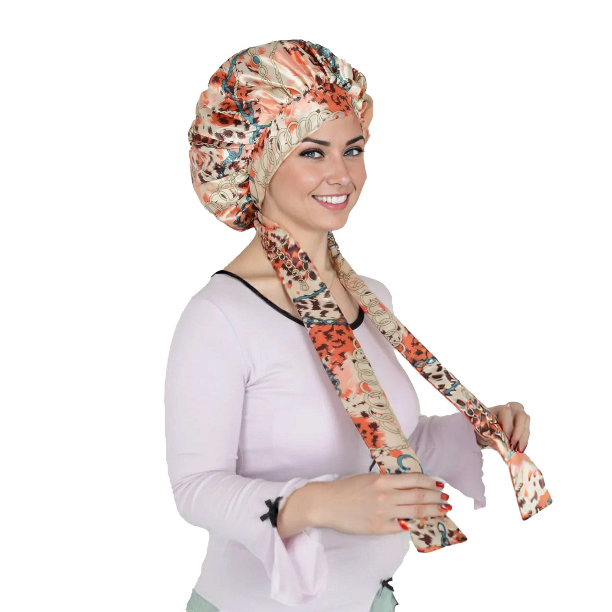 Anna-Kaci Women Silk Bonnet for Sleeping Satin Hair Bonnet with Floral Print and Long Tie Band