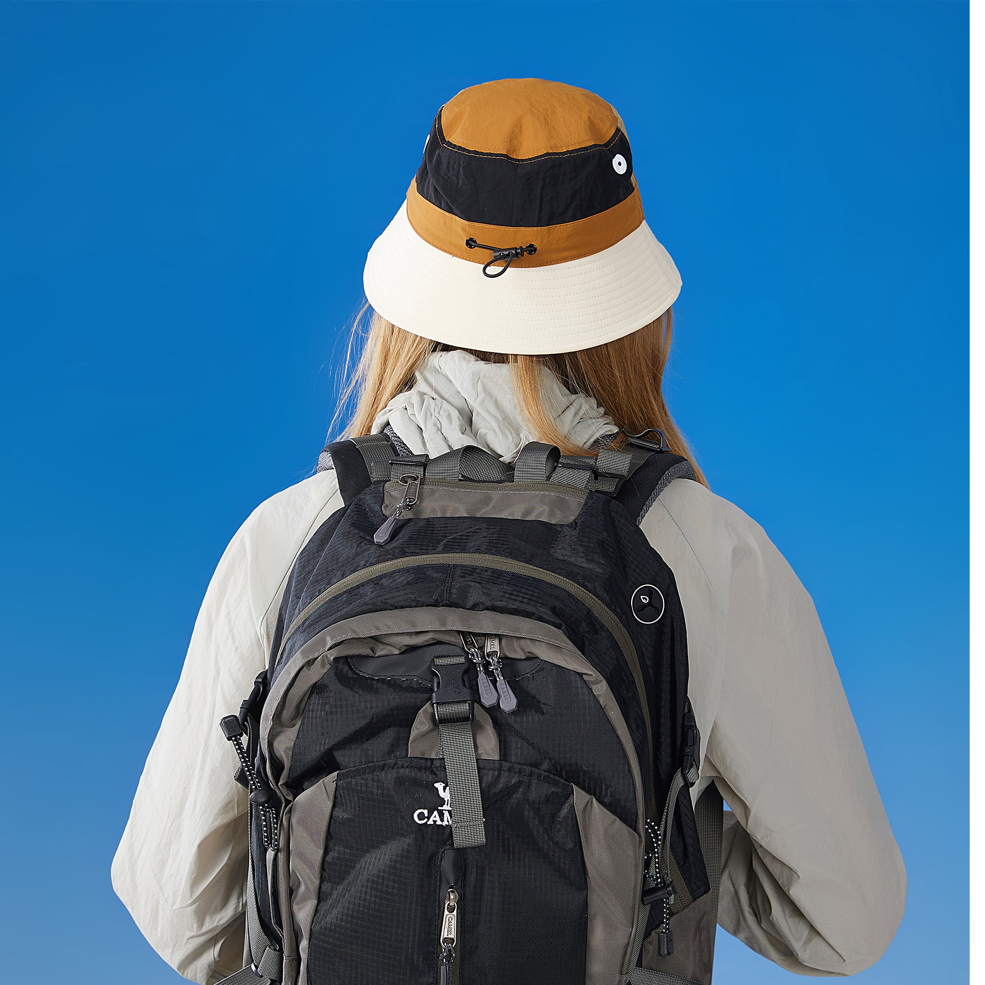Anna-Kaci Outdoor Patchwork Bucket Hat Adjustable Chin Strap Breathable Wide Brim for Hiking Camping Travel