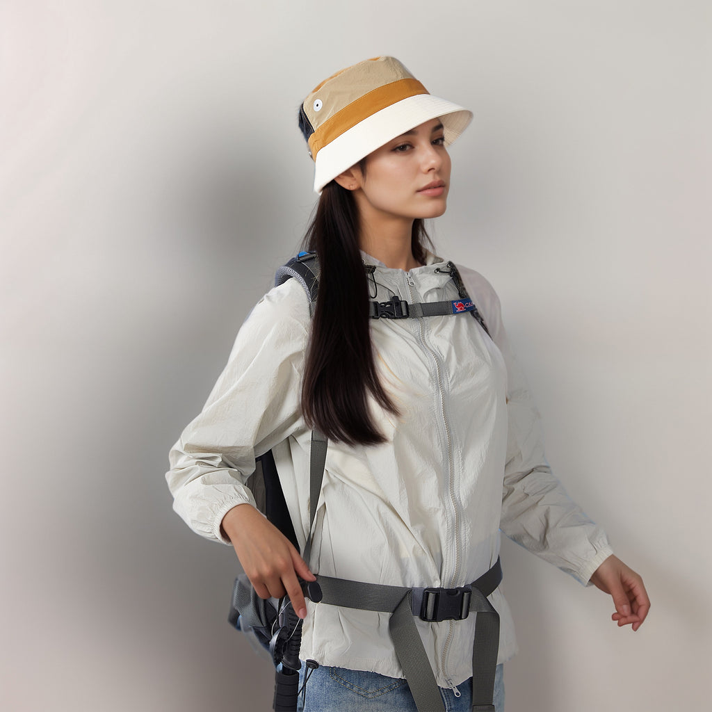 Anna-Kaci Outdoor Patchwork Bucket Hat Adjustable Chin Strap Breathable Wide Brim for Hiking Camping Travel