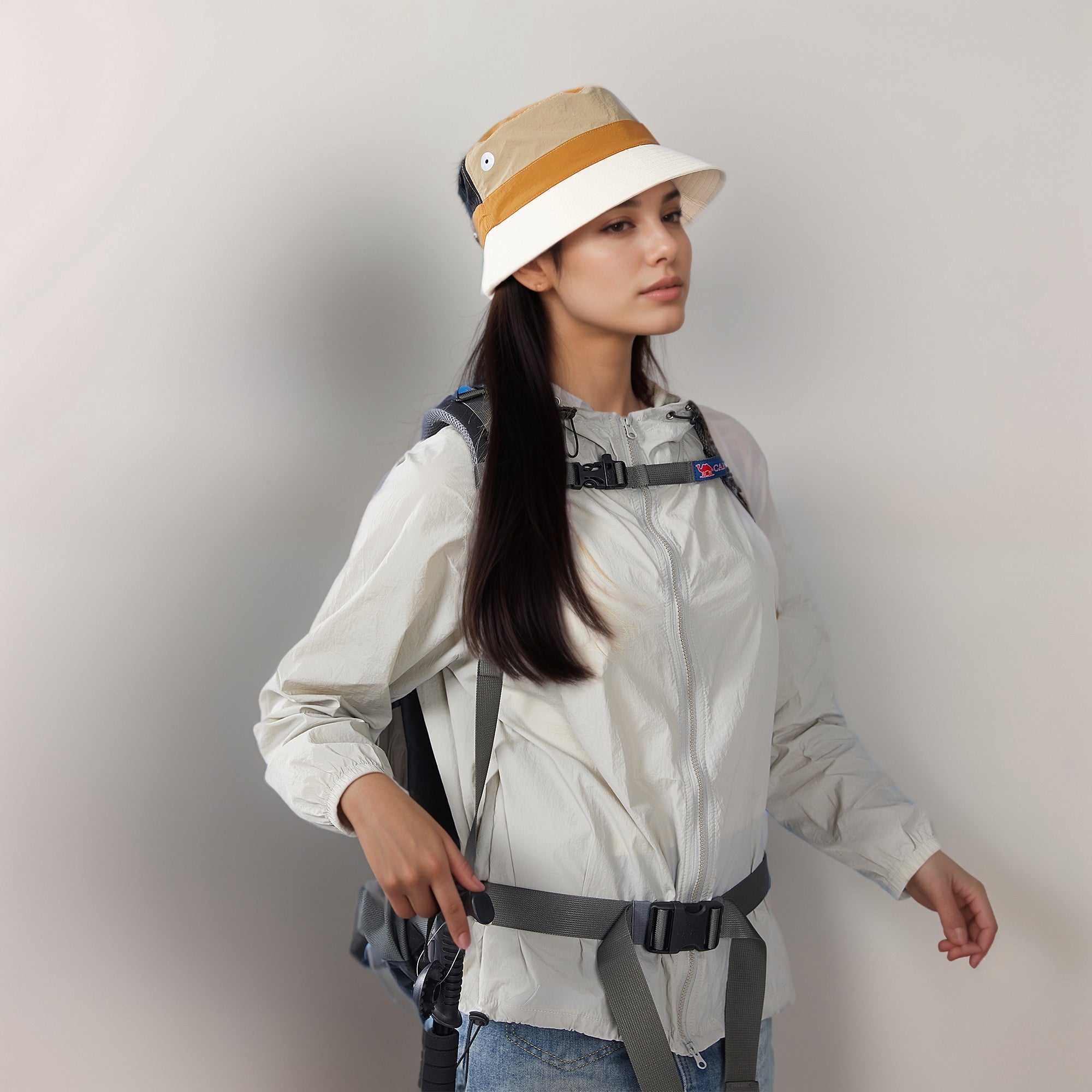 Anna-Kaci Outdoor Patchwork Bucket Hat Adjustable Chin Strap Breathable Wide Brim for Hiking Camping Travel
