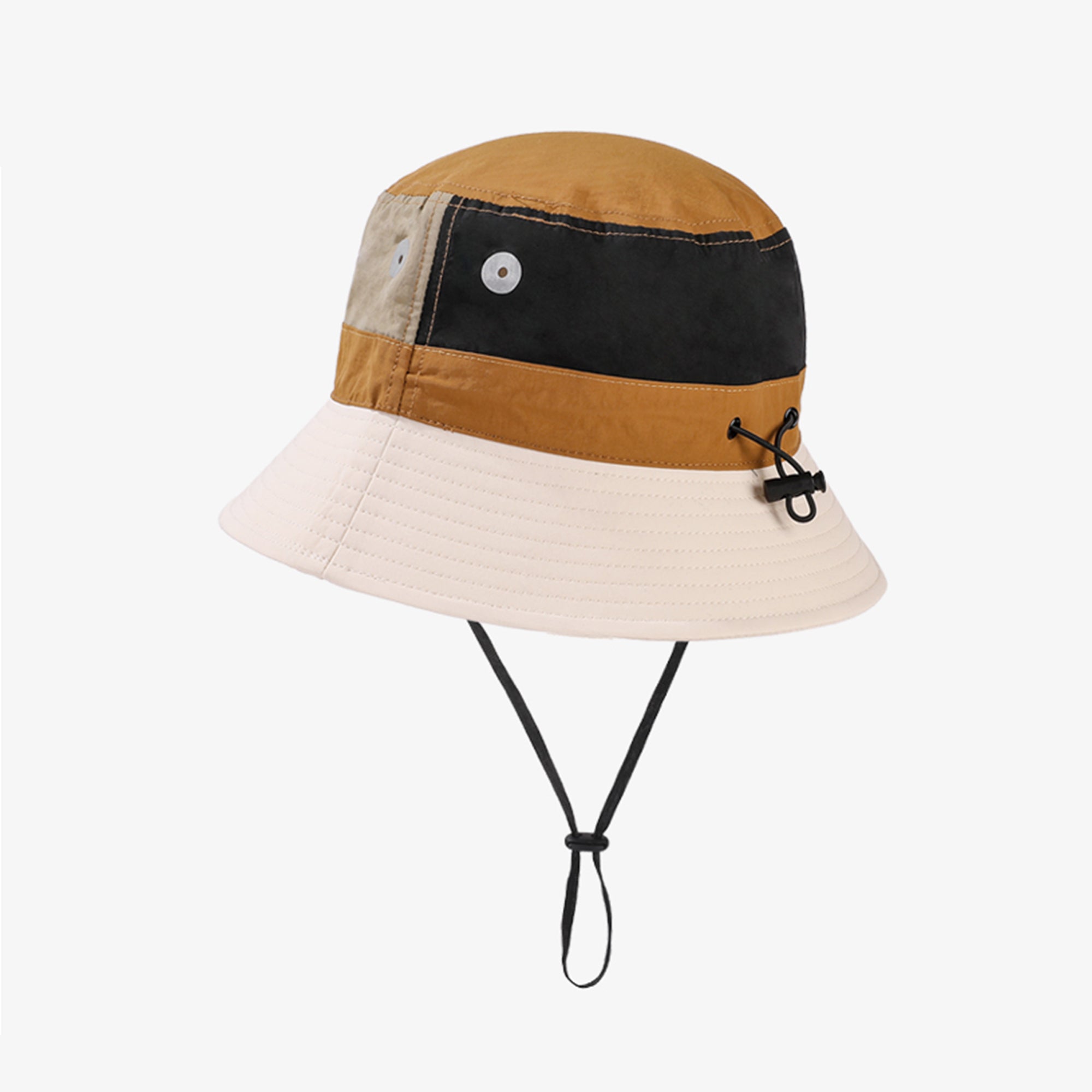 Anna-Kaci Outdoor Patchwork Bucket Hat Adjustable Chin Strap Breathable Wide Brim for Hiking Camping Travel